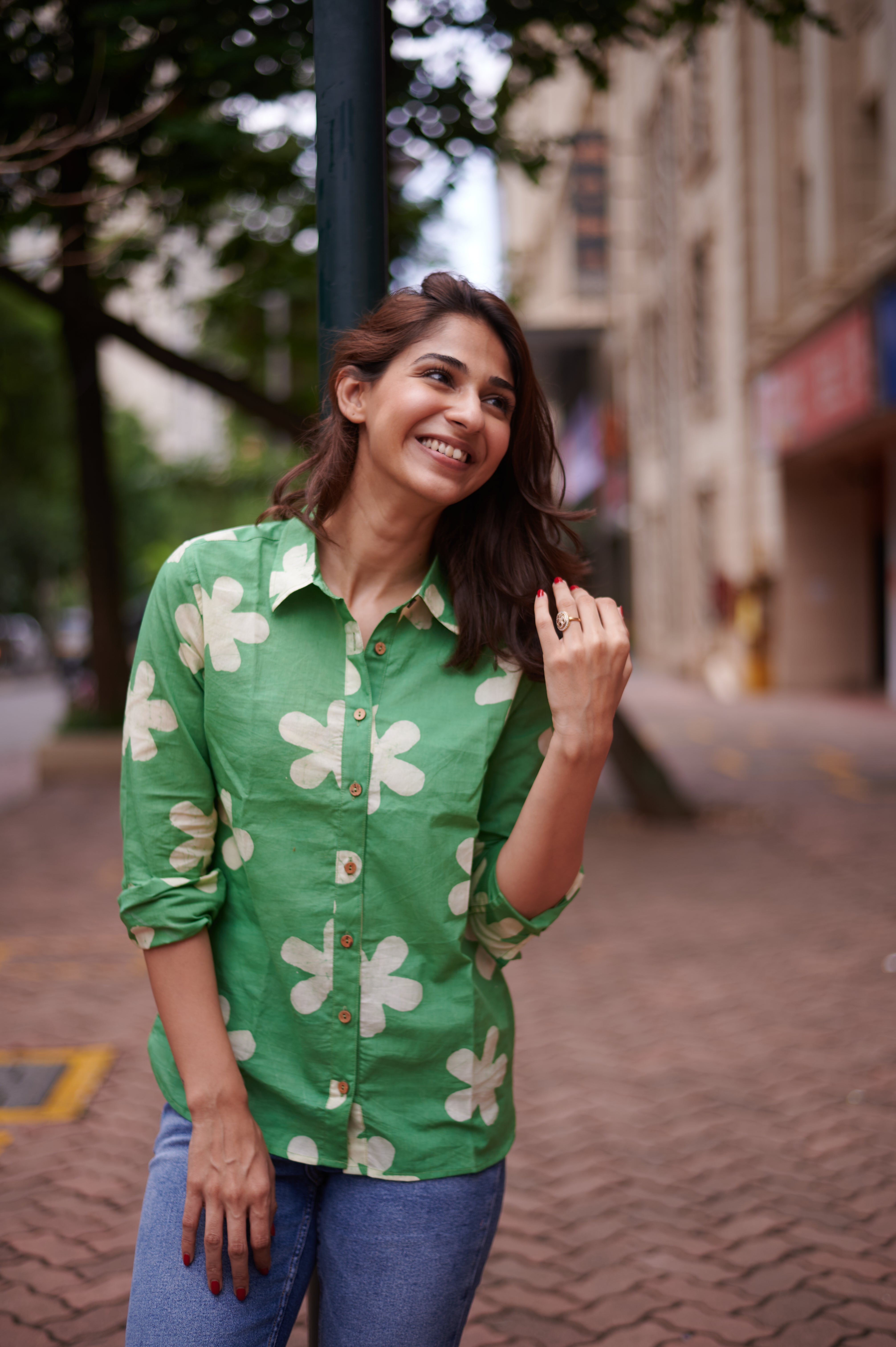 Green Spring Cotton Printed Shirt