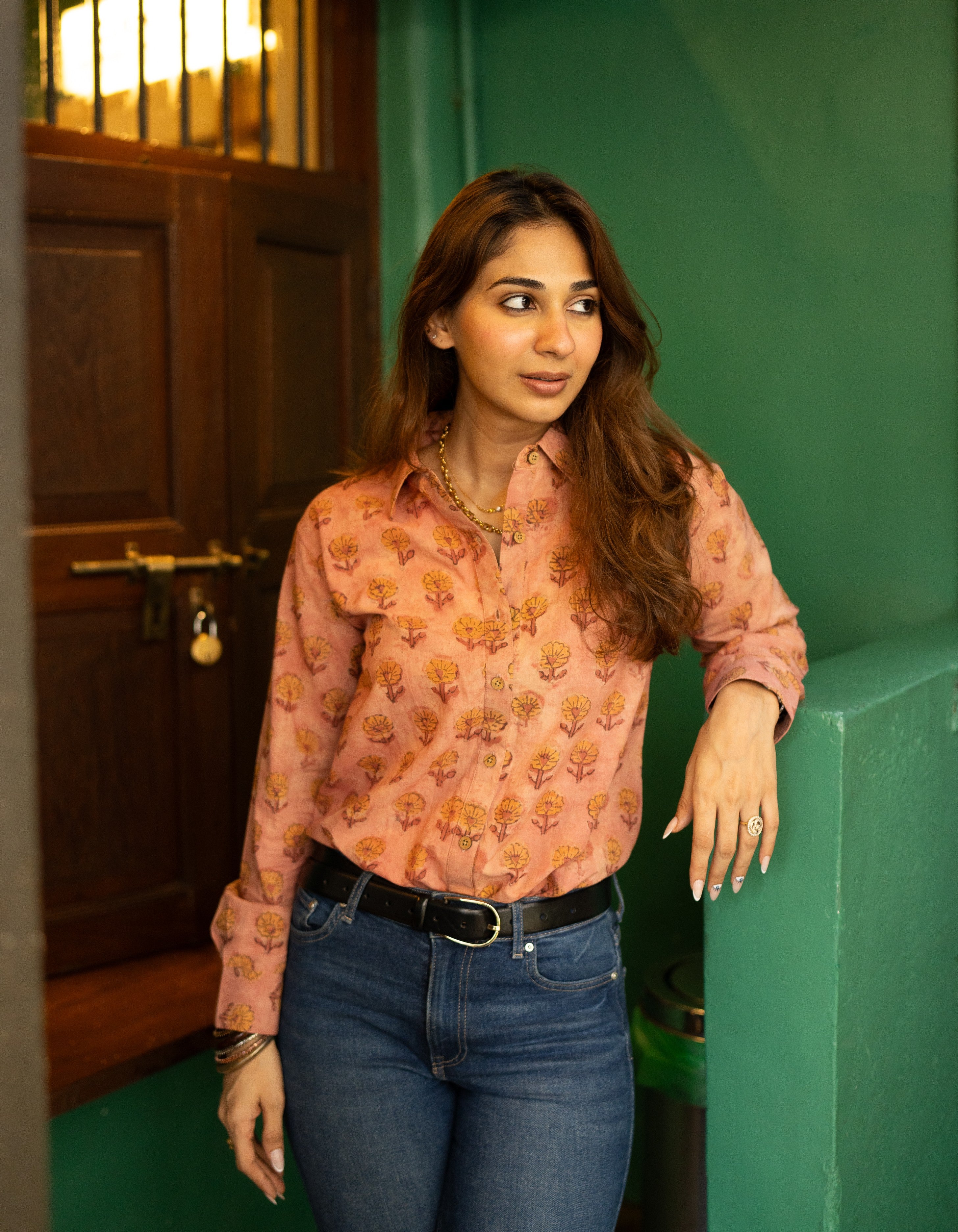 Orange Mud Floral Block Print Cotton Shirt