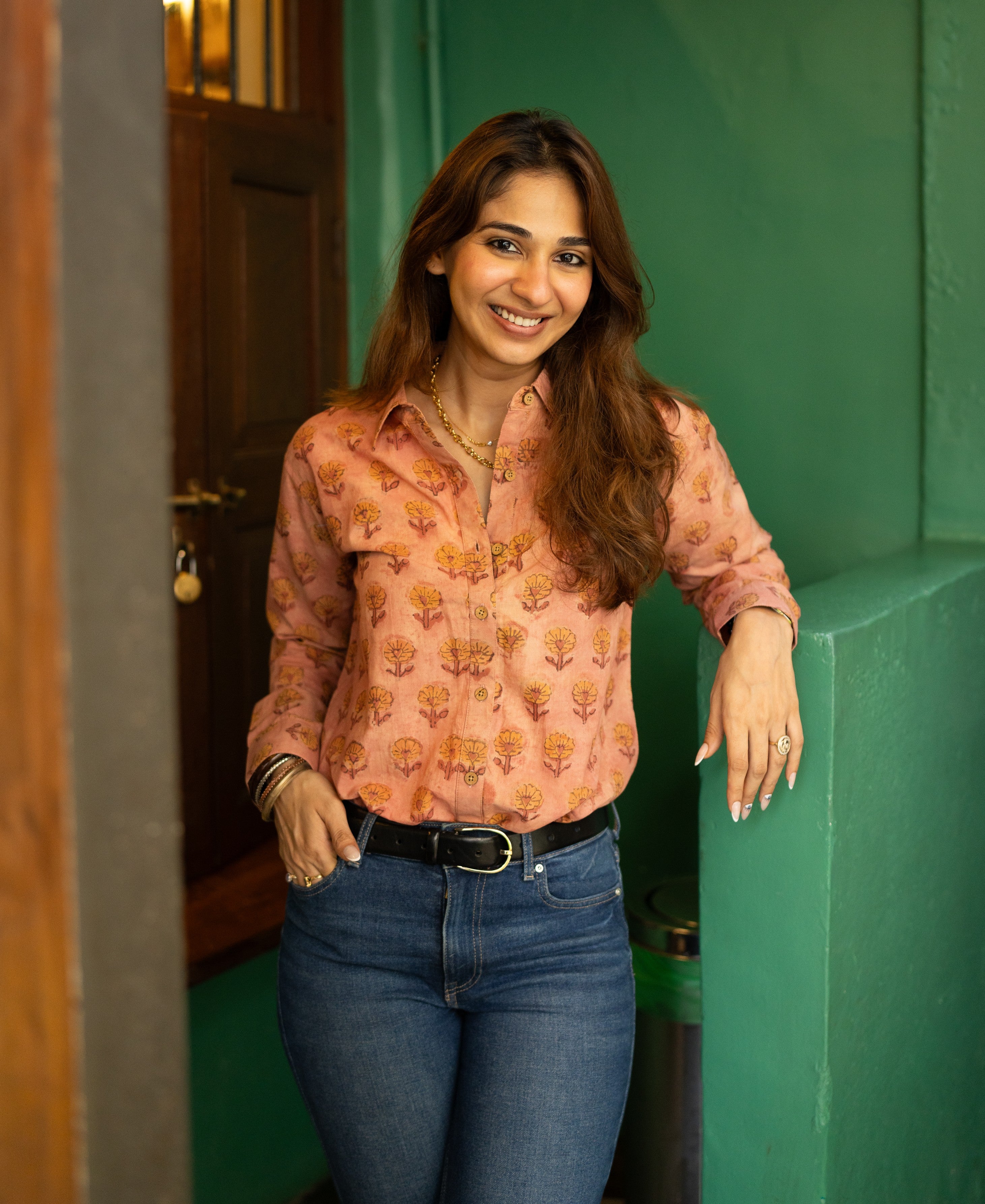 Orange Mud Floral Block Print Cotton Shirt
