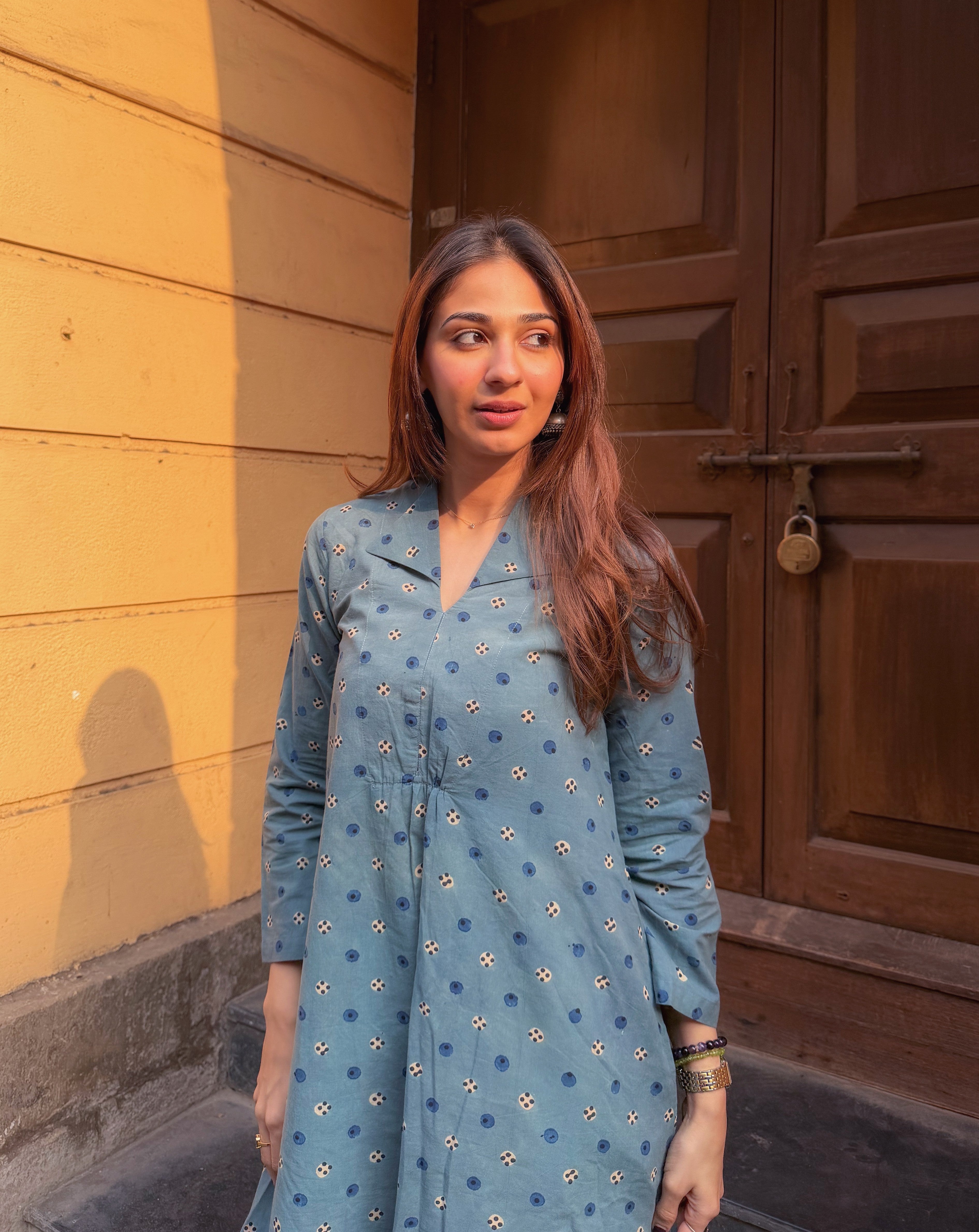 Indigo Ajrakh Cotton A Line Dress