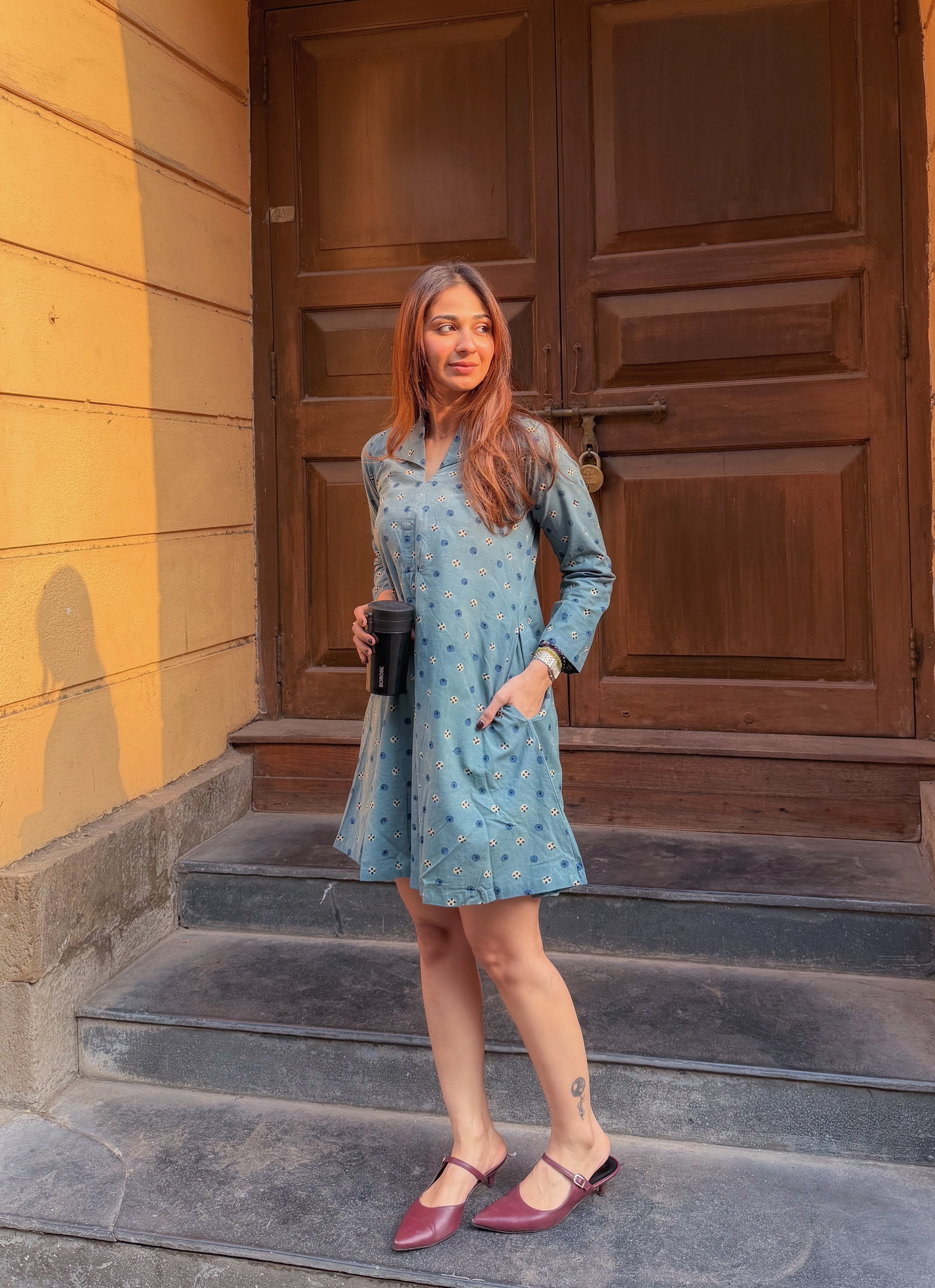 Indigo Ajrakh Cotton A Line Dress