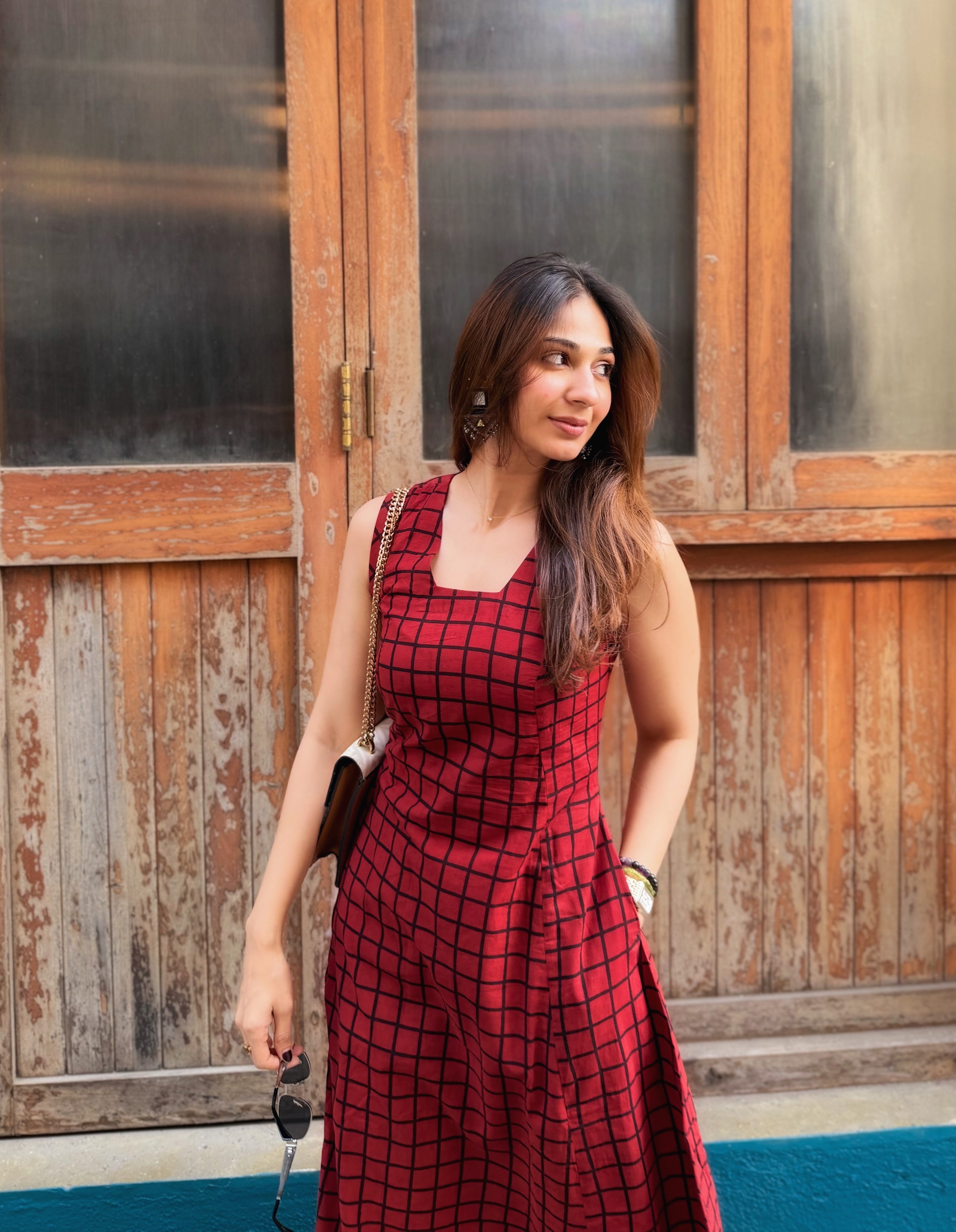 Red Ajrakh Cotton Corset Dress