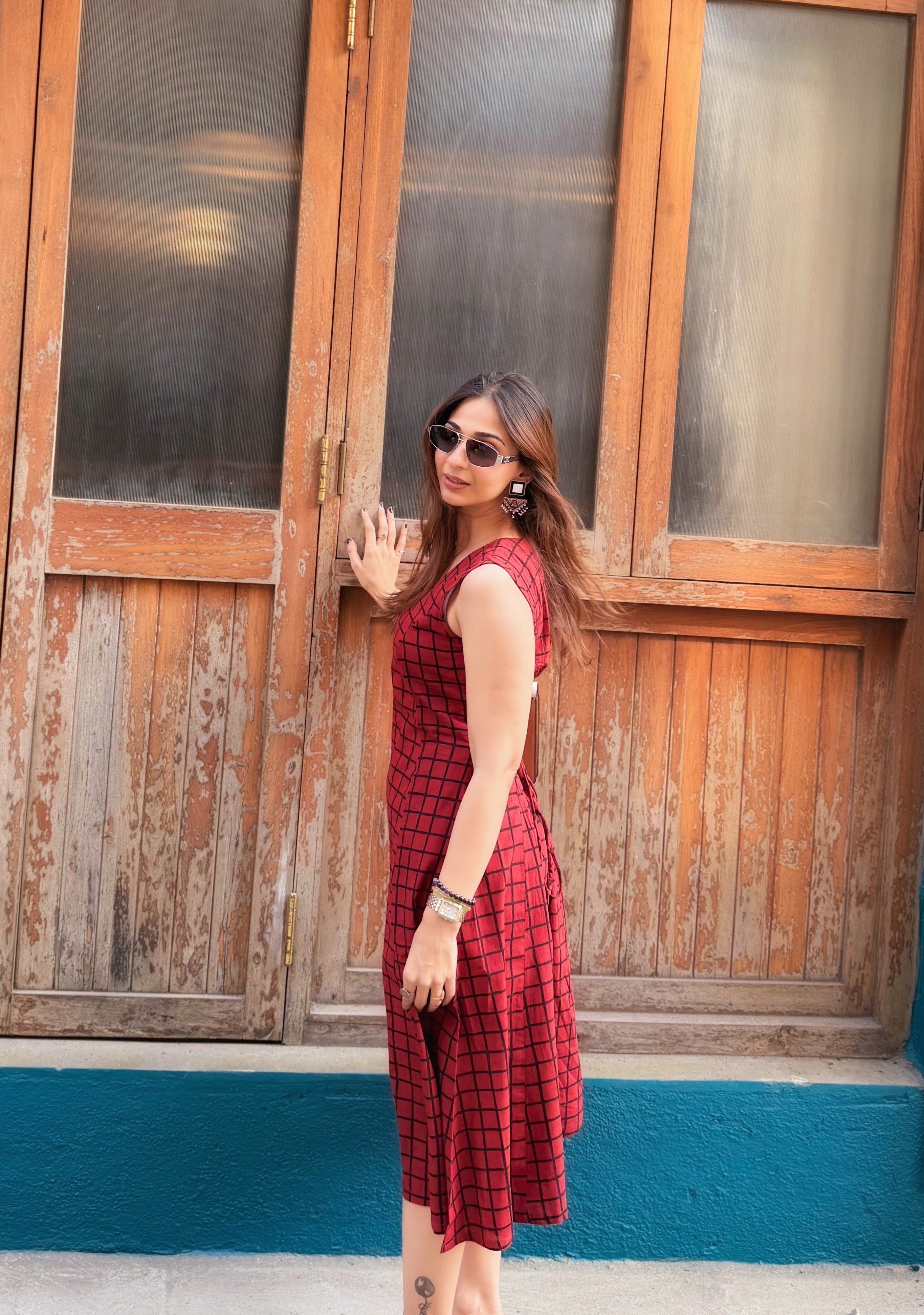 Red Ajrakh Cotton Corset Dress