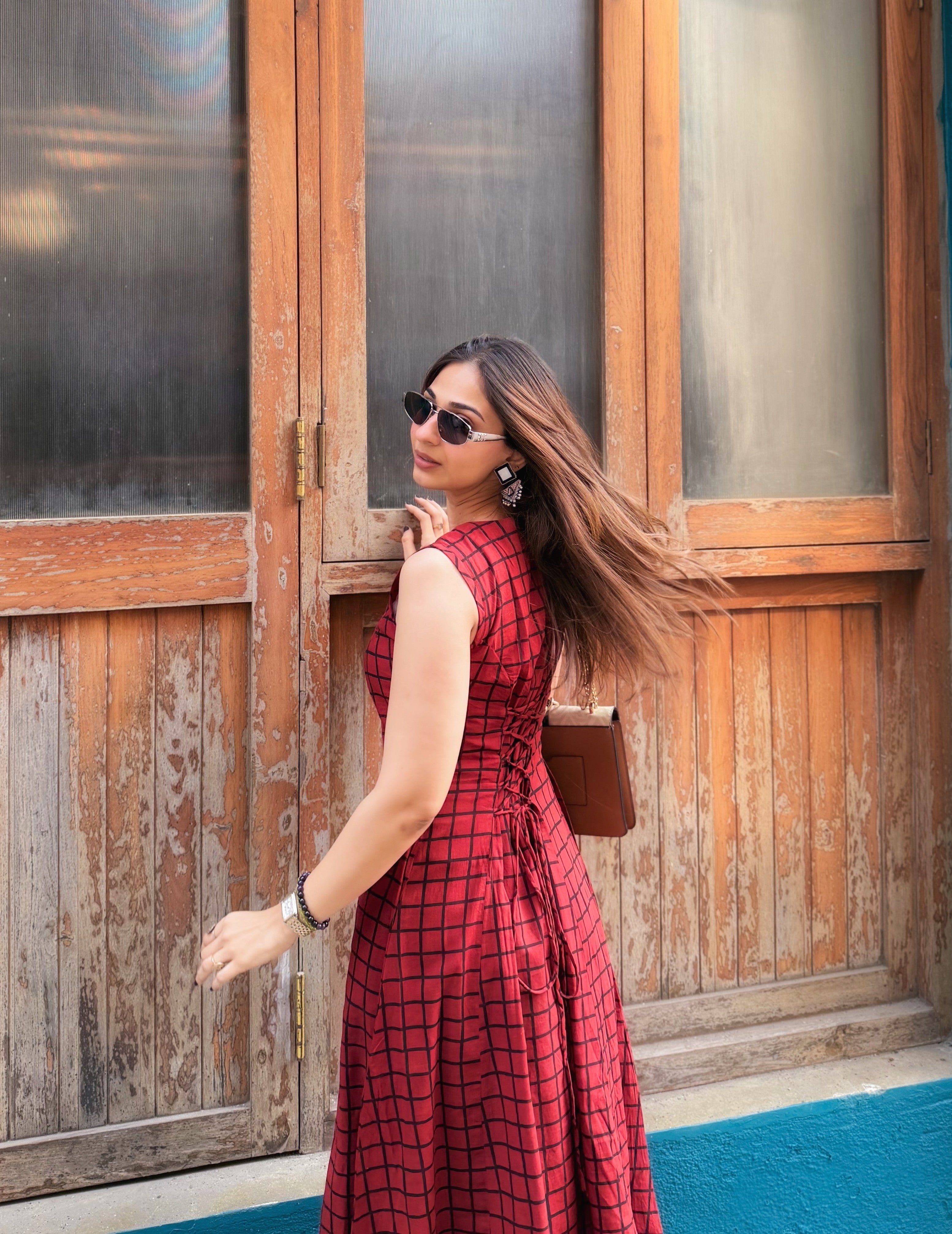 Red Ajrakh Cotton Corset Dress