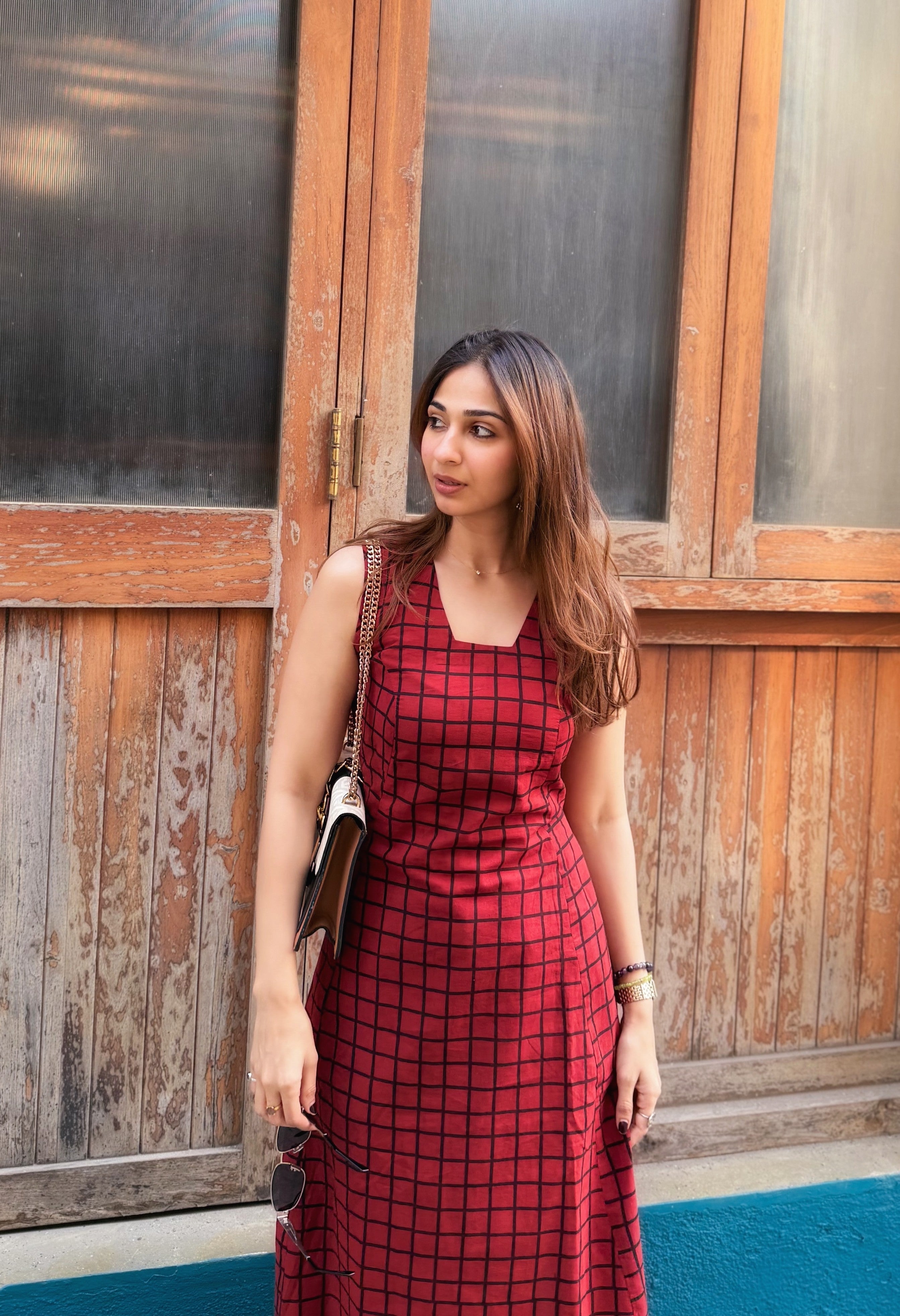 Red Ajrakh Cotton Corset Dress