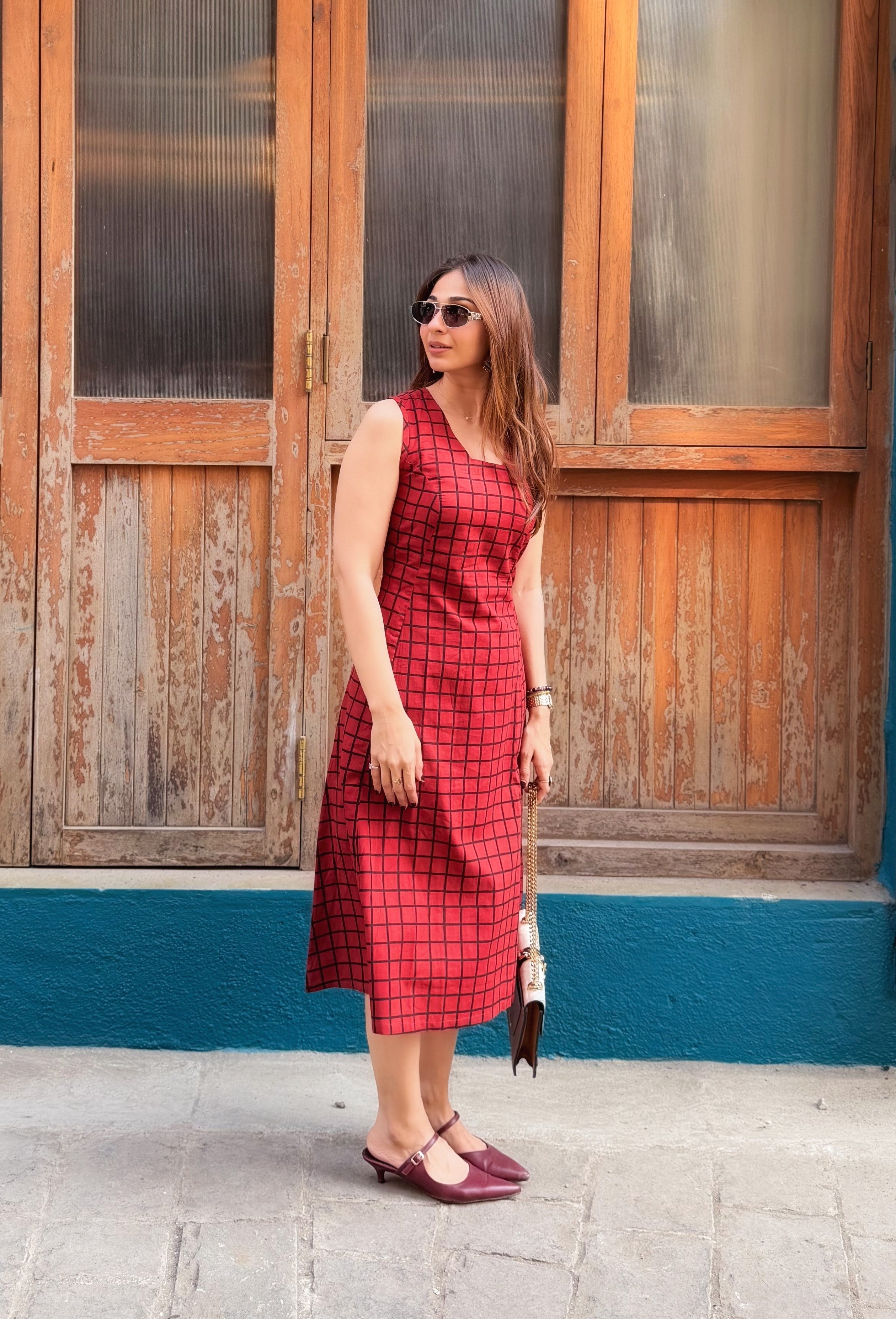 Red Ajrakh Cotton Corset Dress
