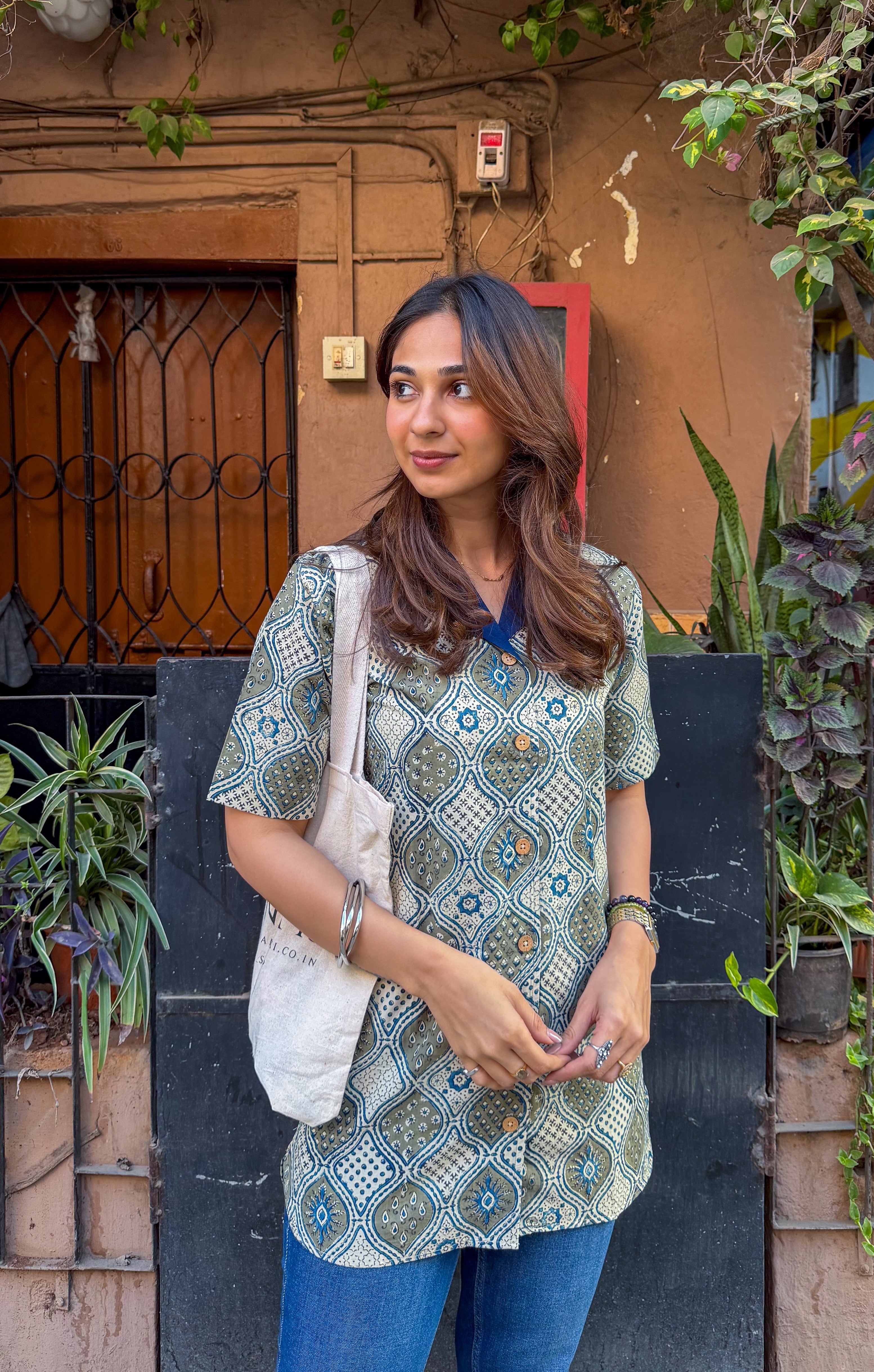 Karigiri Ajrakh Natural Dye Cotton Shirt Kurti