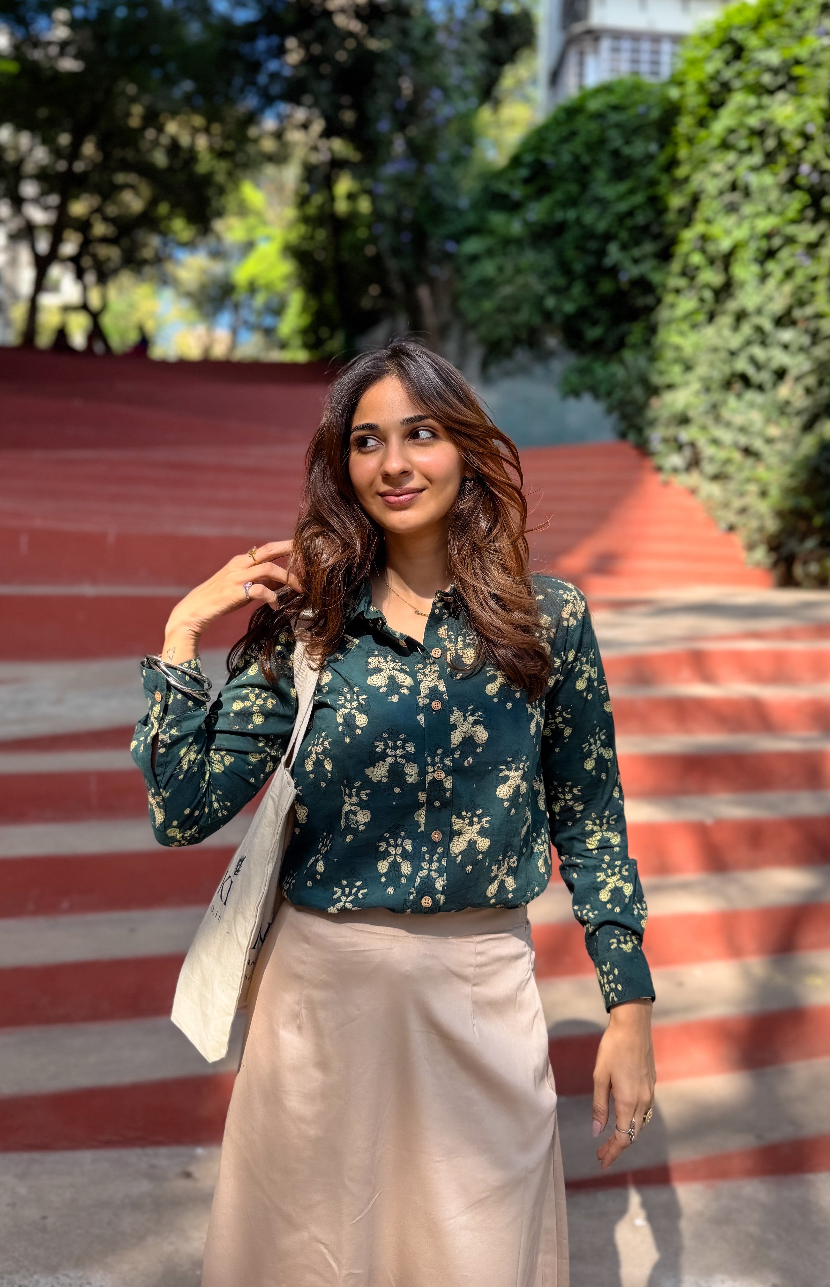 Nilgiri Phool Handblock Cotton Shirt