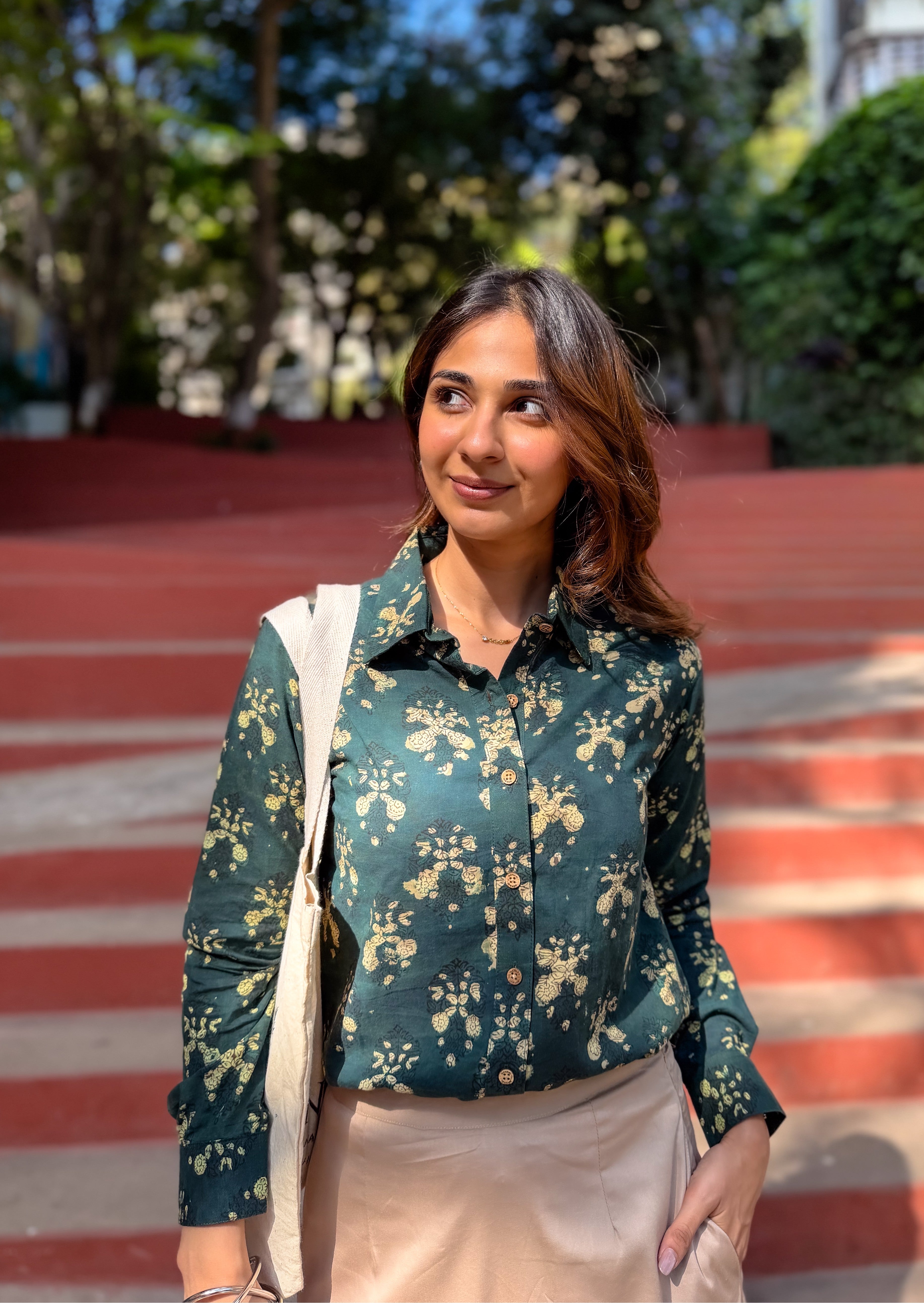 Nilgiri Phool Handblock Cotton Shirt