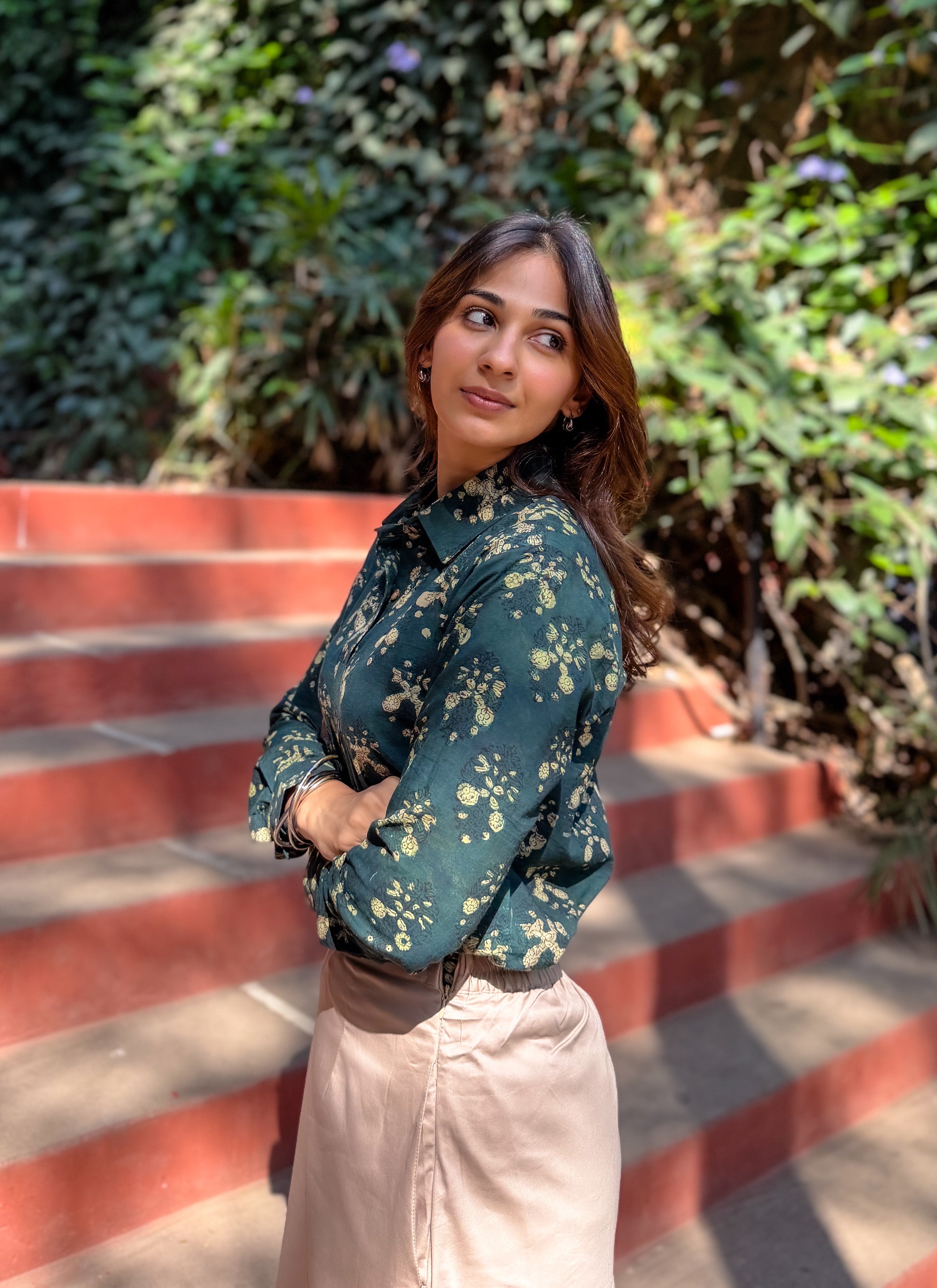 Nilgiri Phool Handblock Cotton Shirt