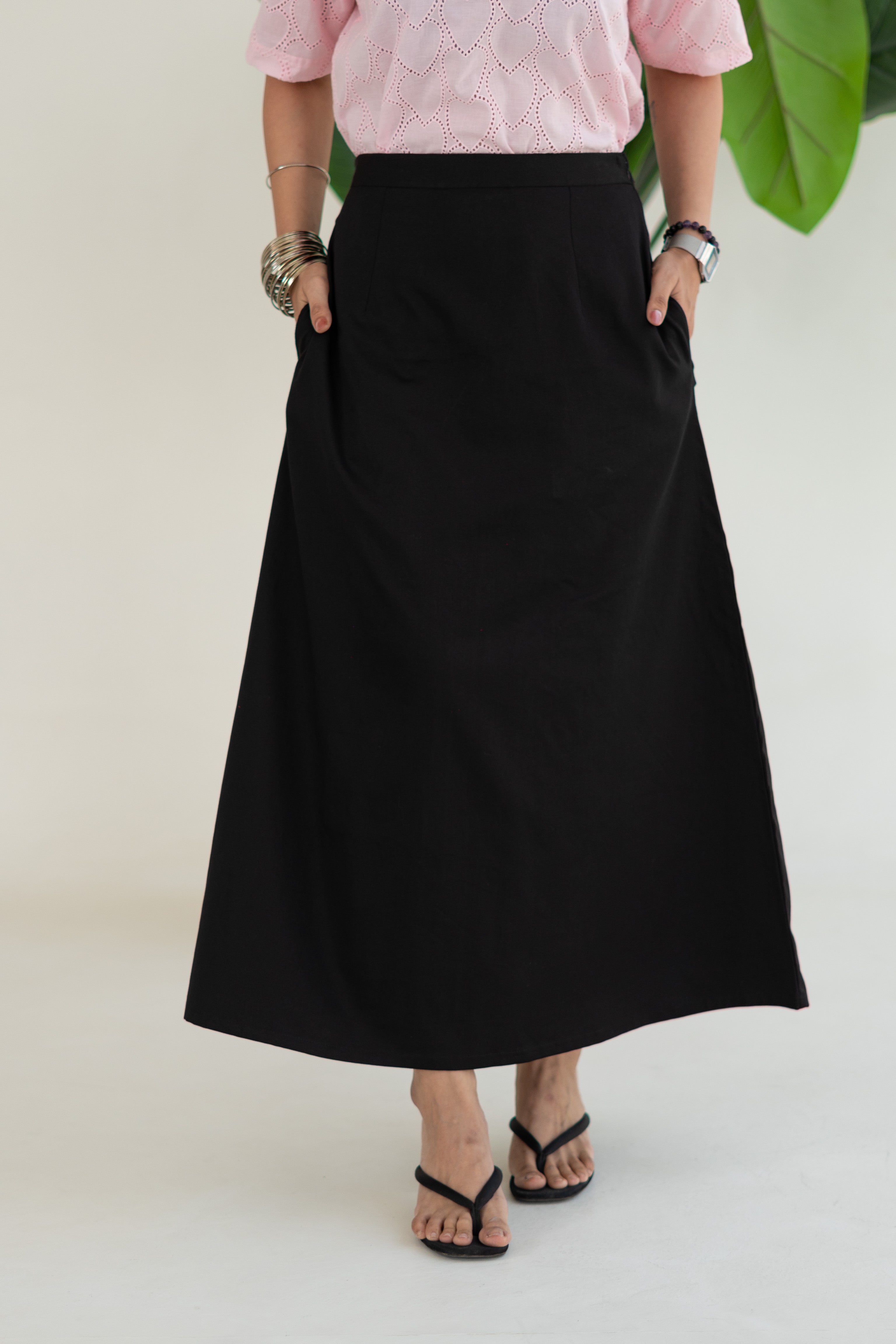 Black Cotton Poly Stretch Skirt
