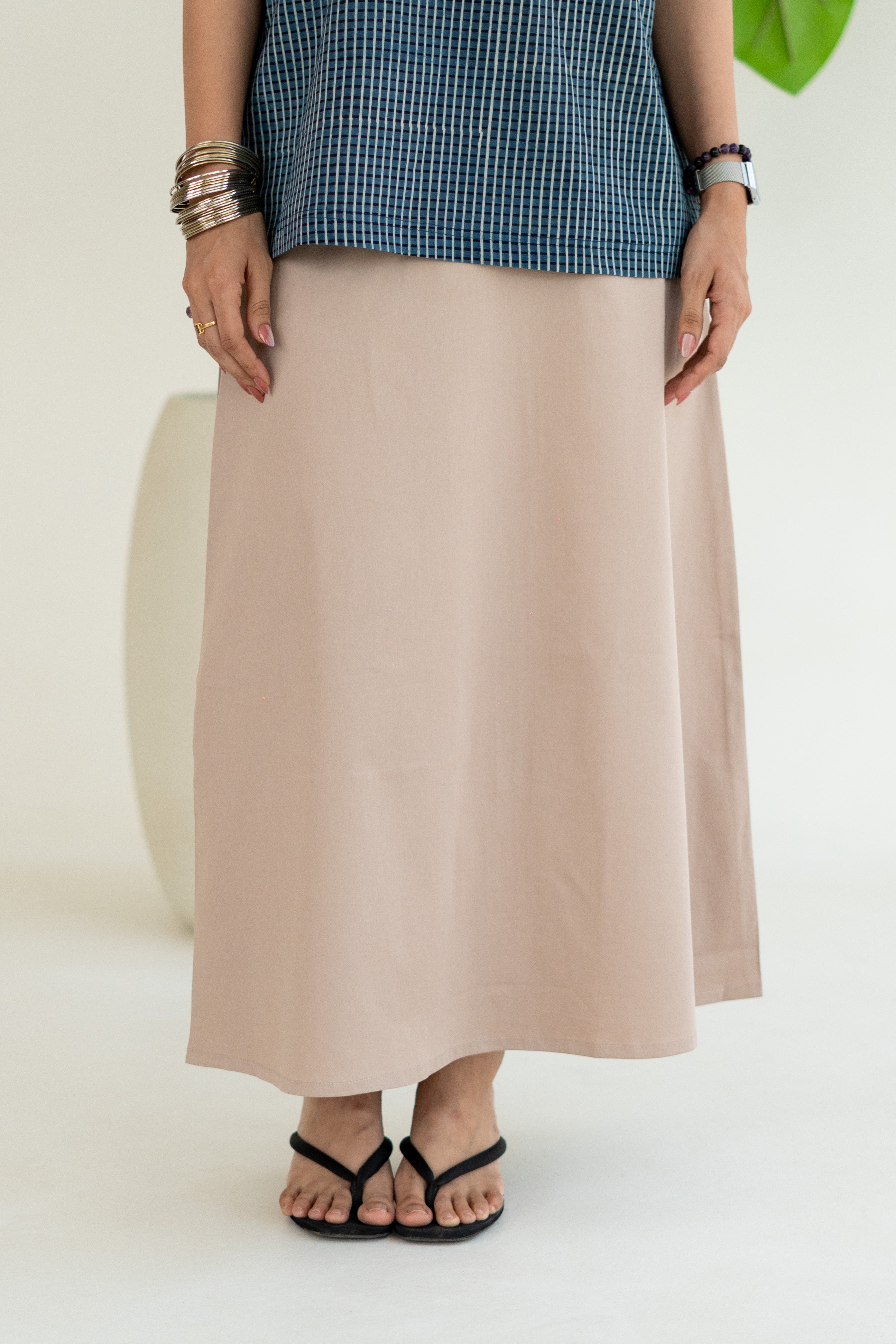 Cream Cotton Poly Stretch Skirt