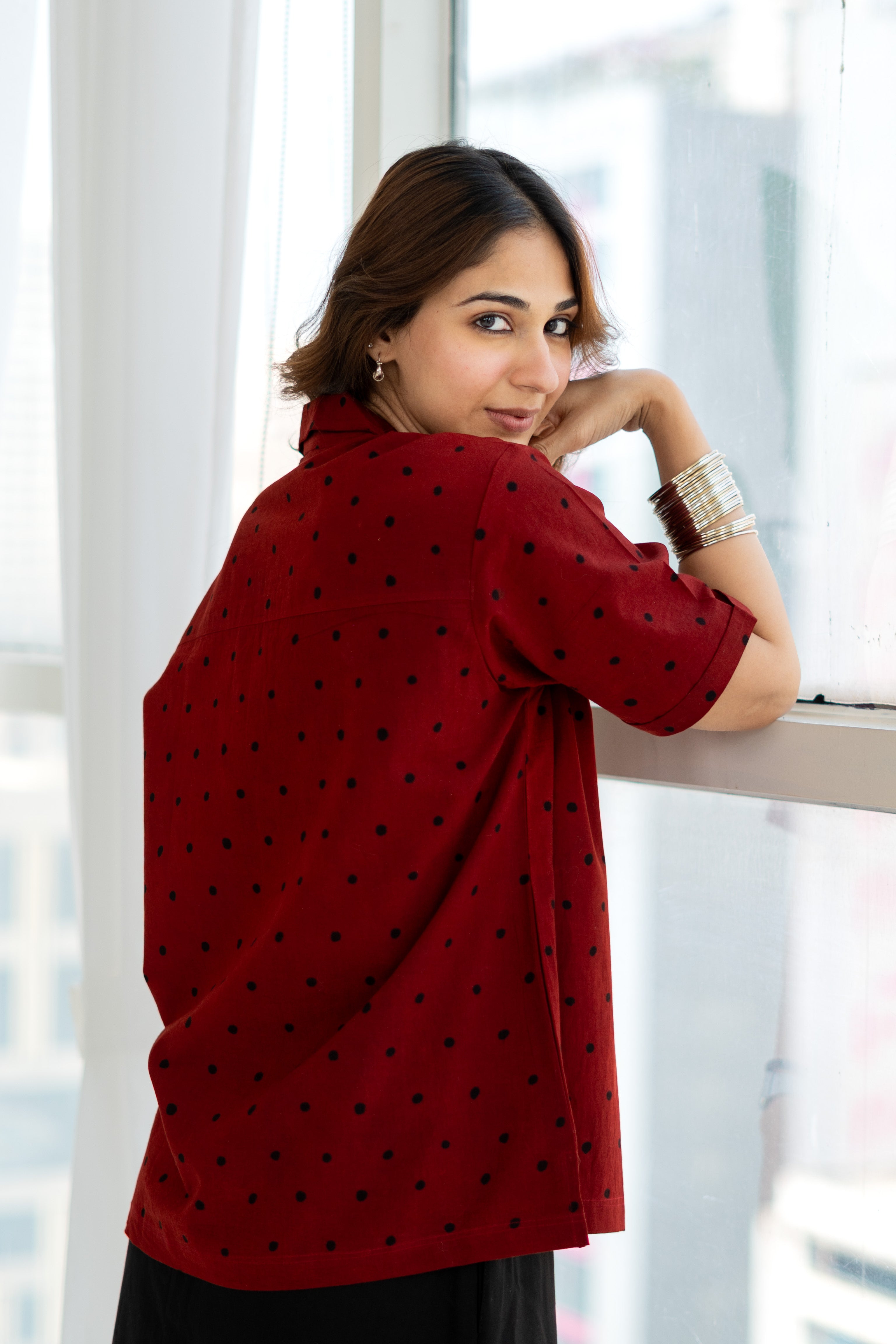 Red Polka Ajrakh Unisex Cotton T Shirt