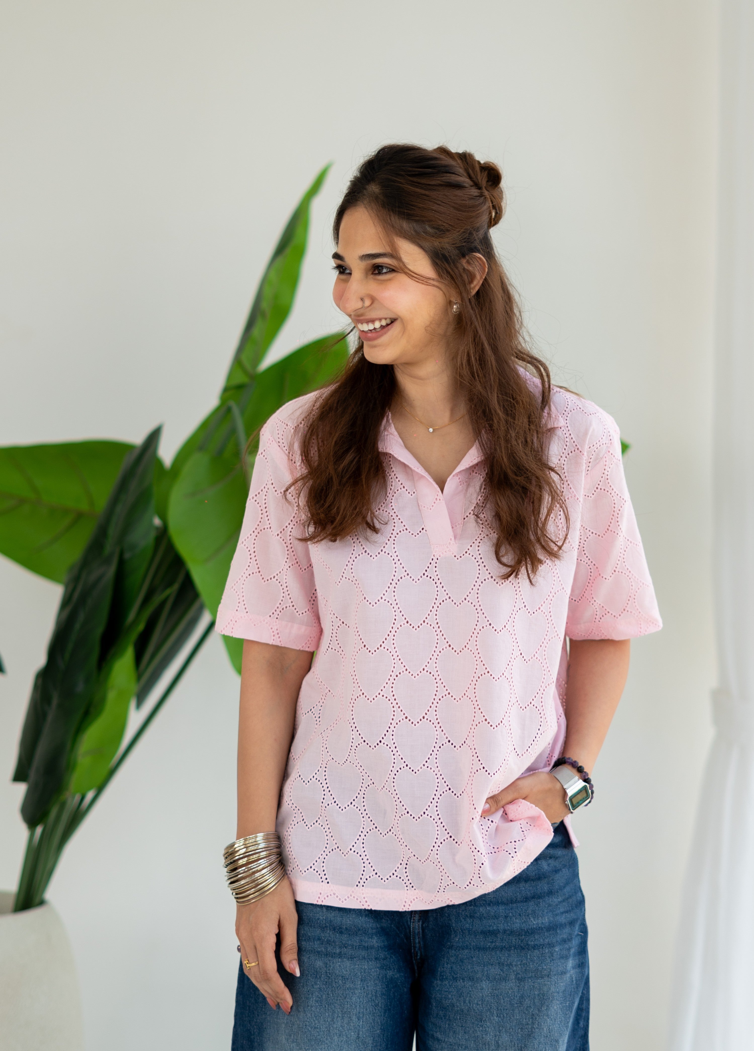 Baby Pink Hakoba Heart Unisex Cotton T Shirt