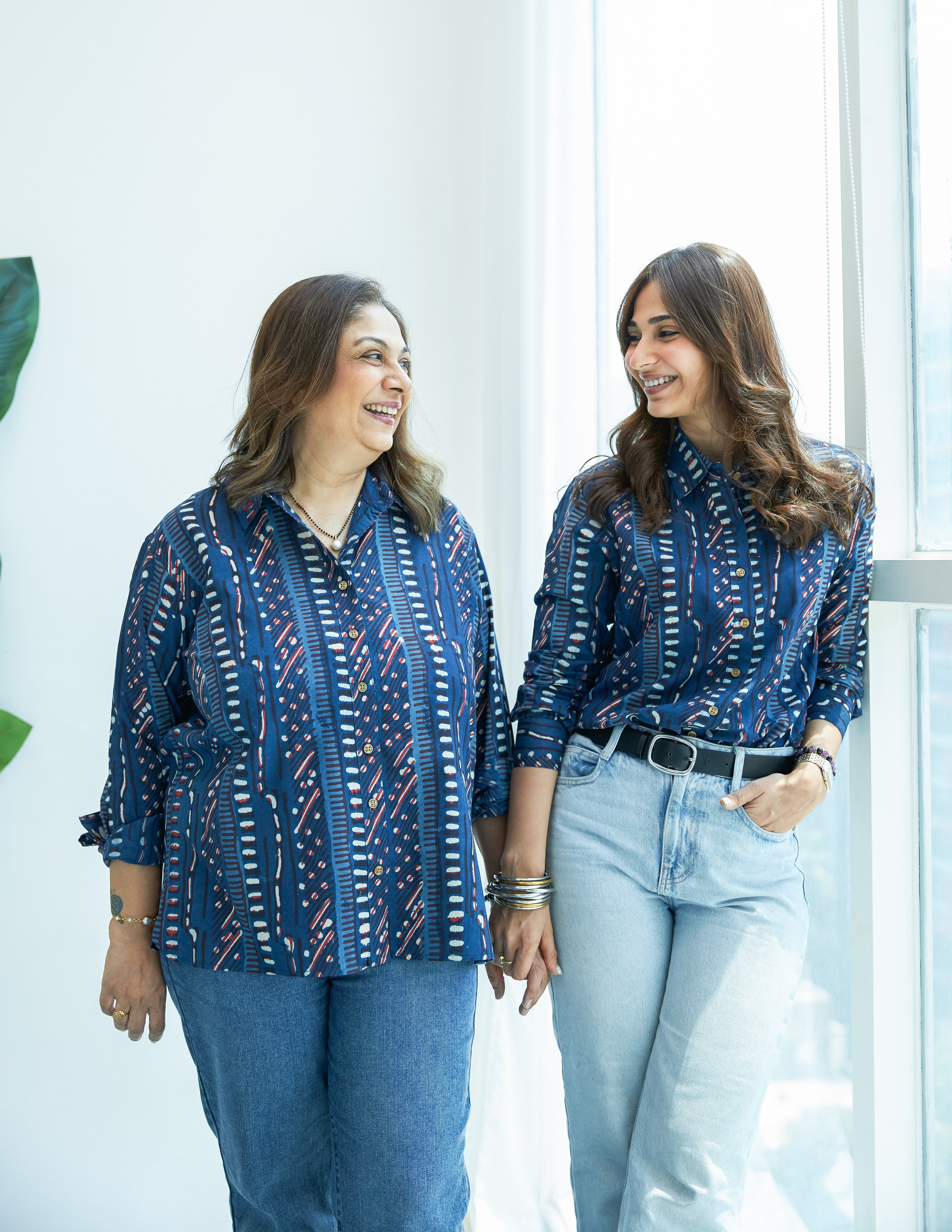 Indigo Stripe Block Print Cotton Shirt