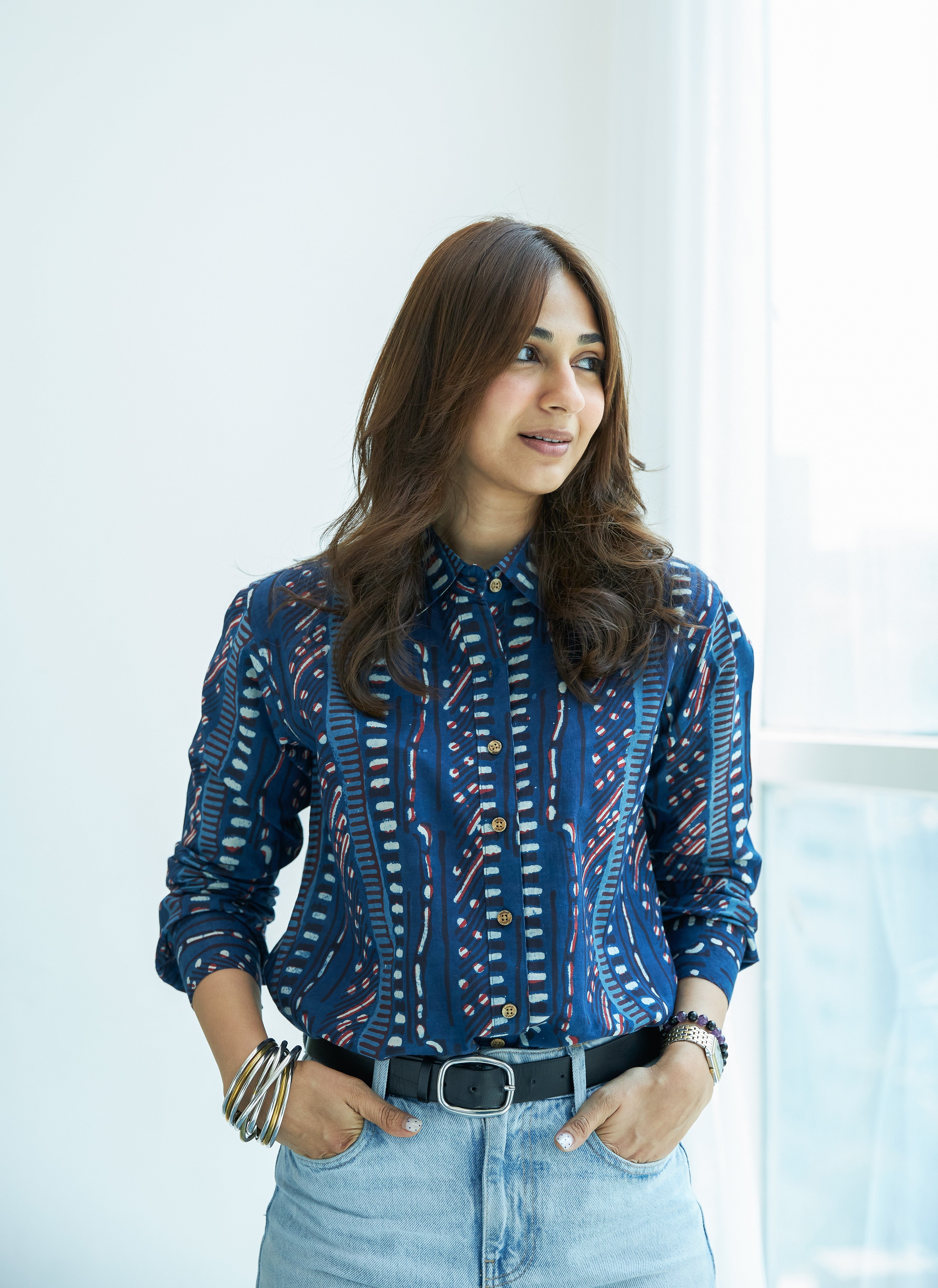 Indigo Stripe Block Print Cotton Shirt