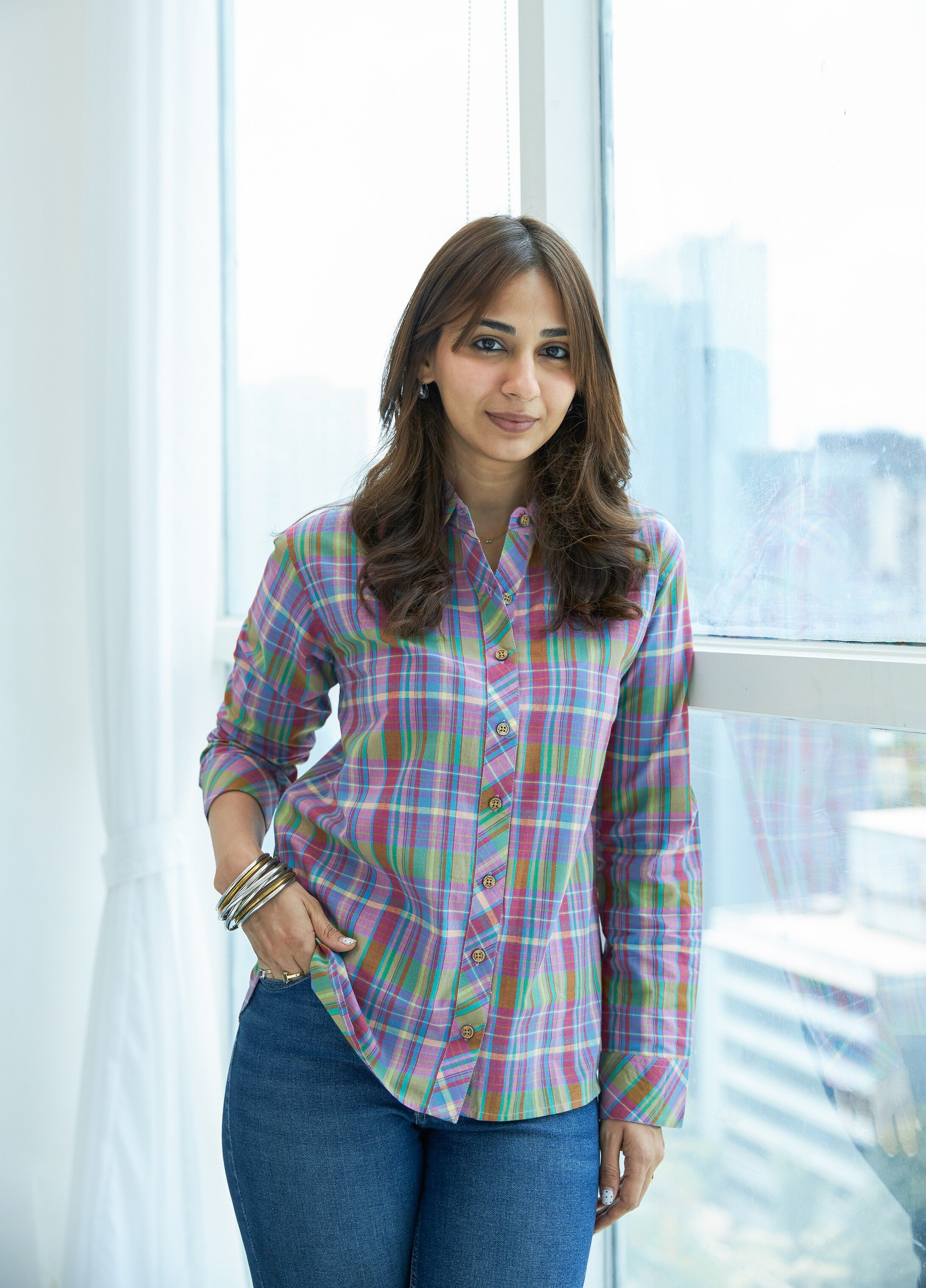 Green Purple Madras Cotton Checks