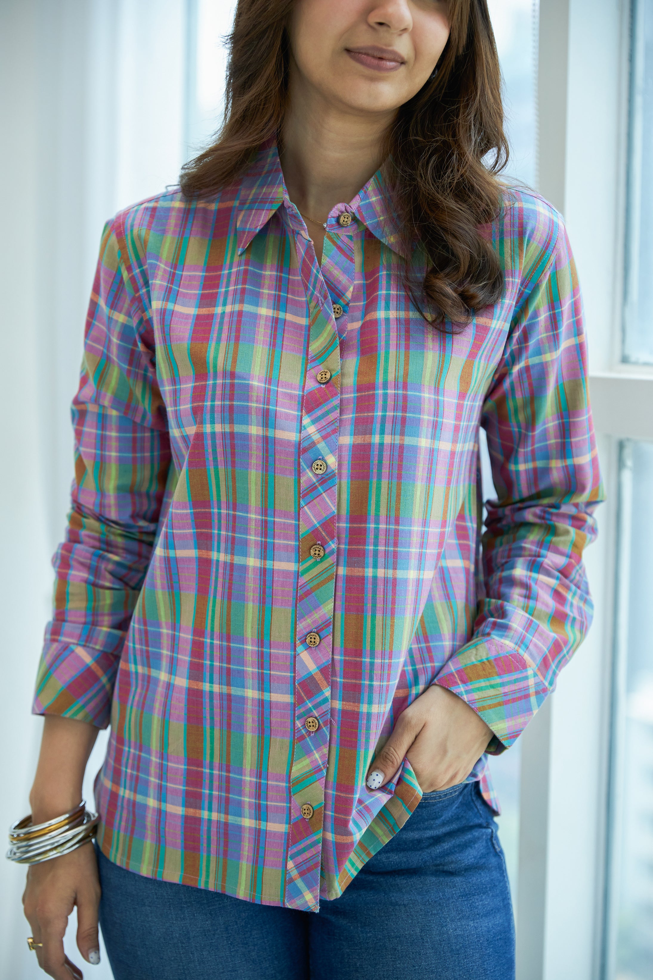 Green Purple Madras Cotton Checks