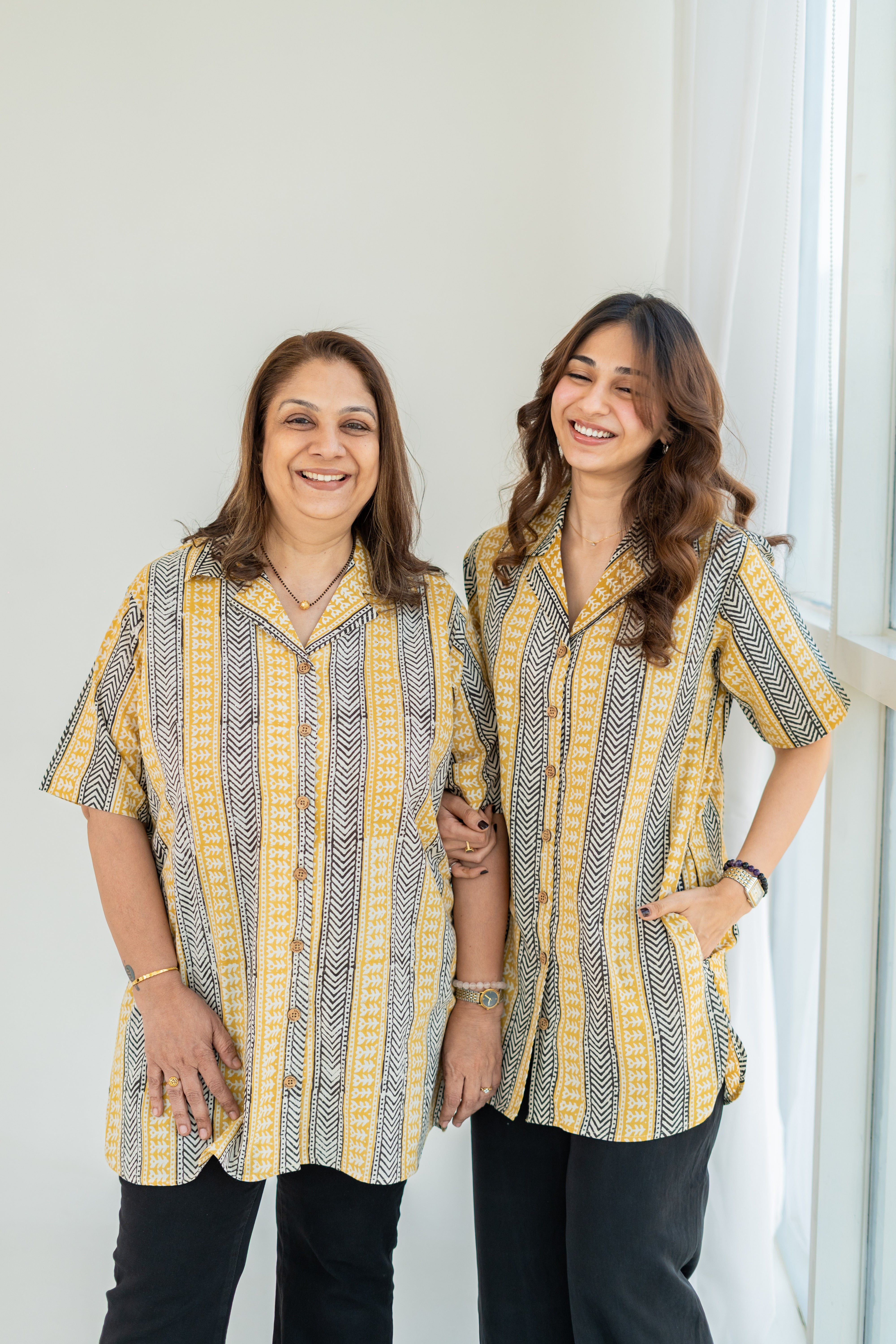 Ajrakh Yellow Stripe Handblock Cotton Shirt Kurti