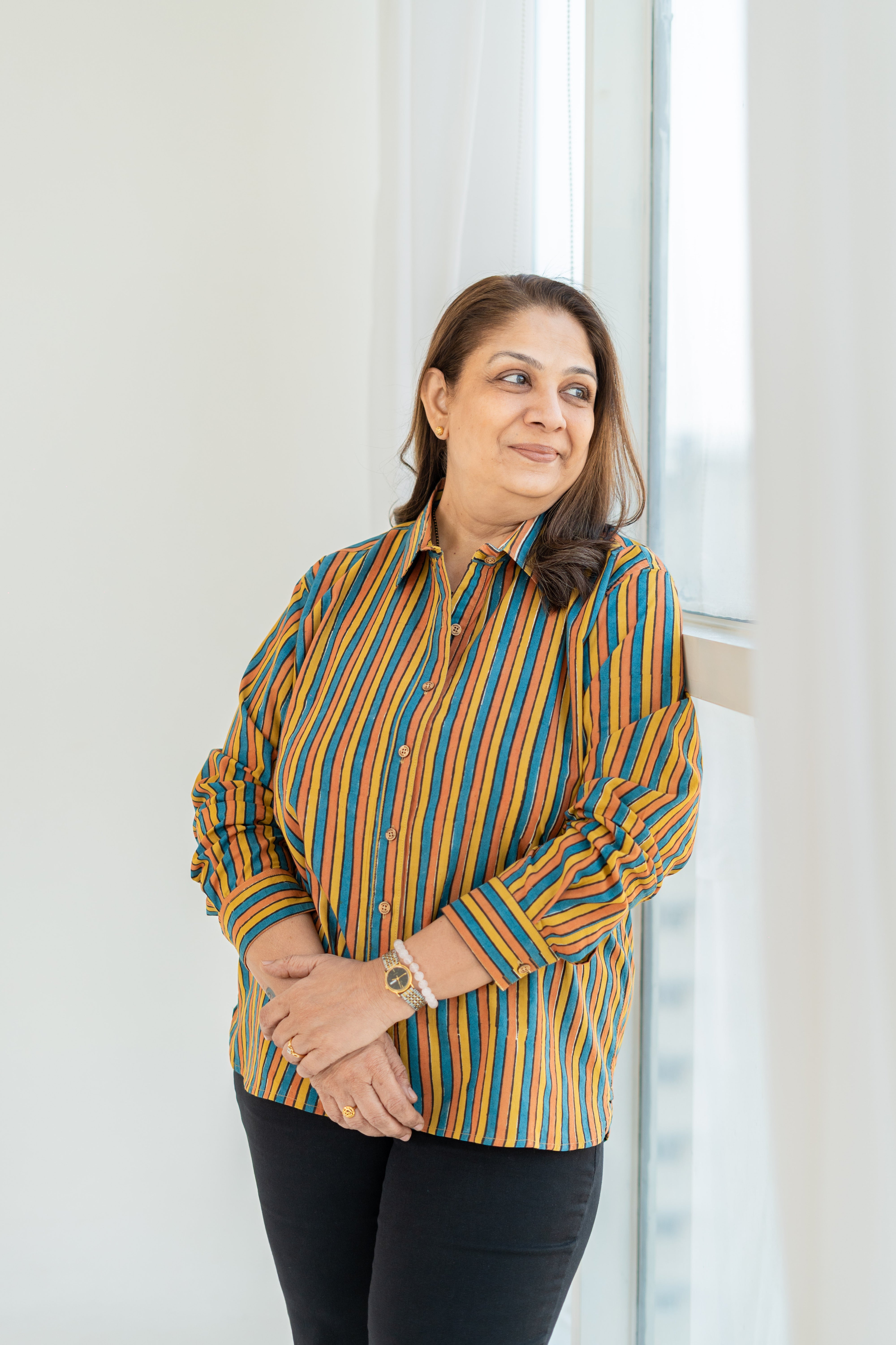 Jaipuri Rangeen Stripe Handblock Cotton Shirt