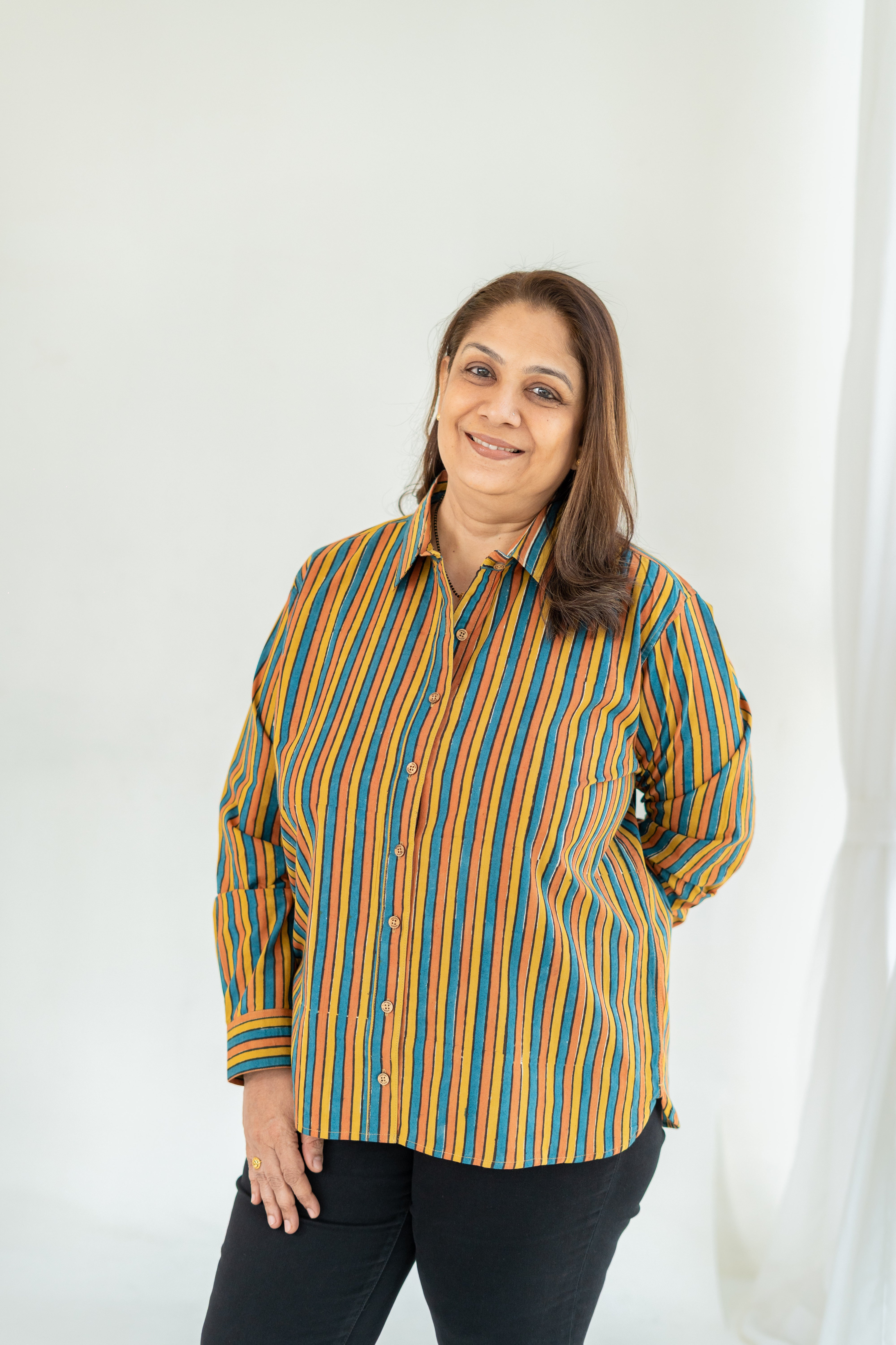 Jaipuri Rangeen Stripe Handblock Cotton Shirt