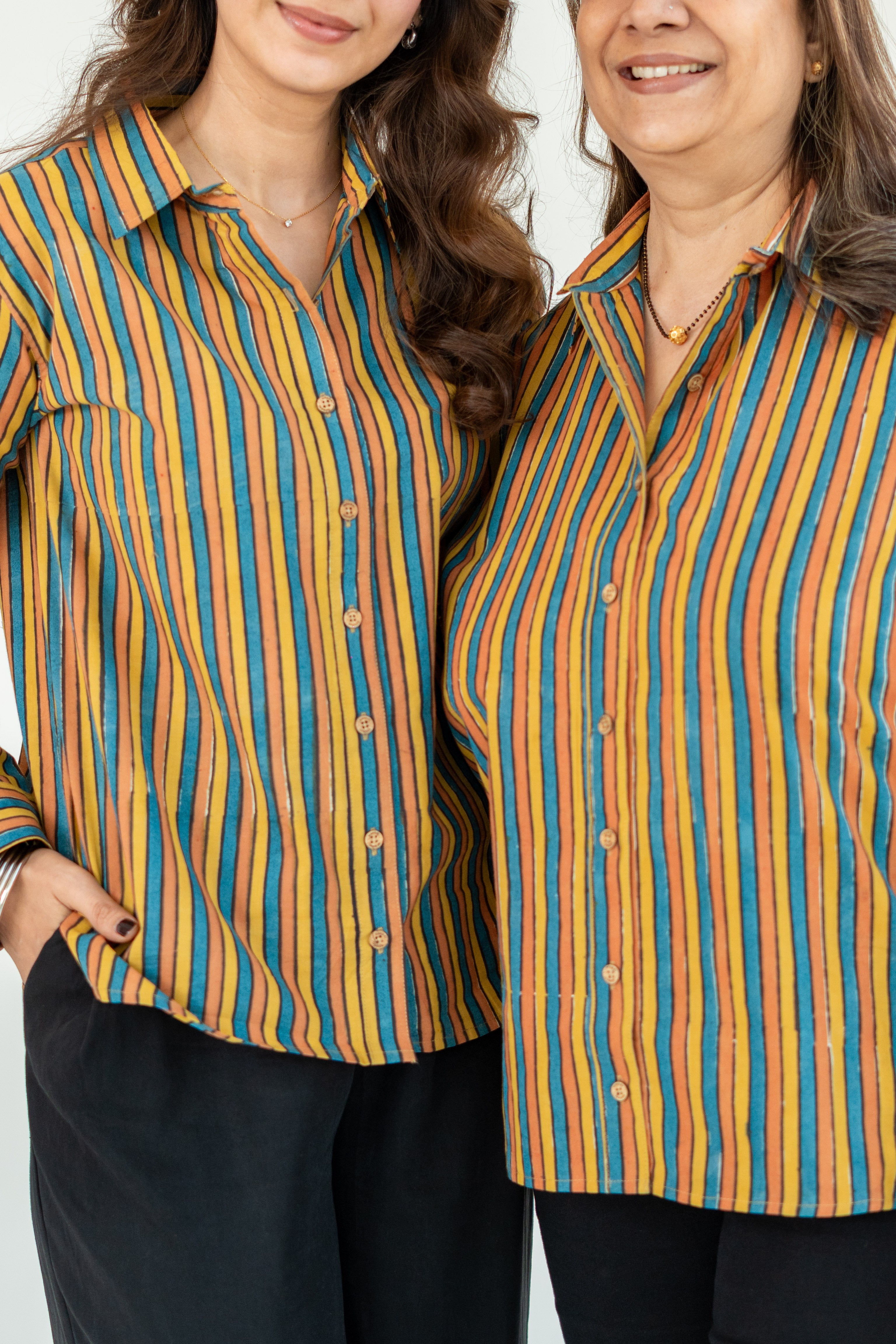 Jaipuri Rangeen Stripe Handblock Cotton Shirt