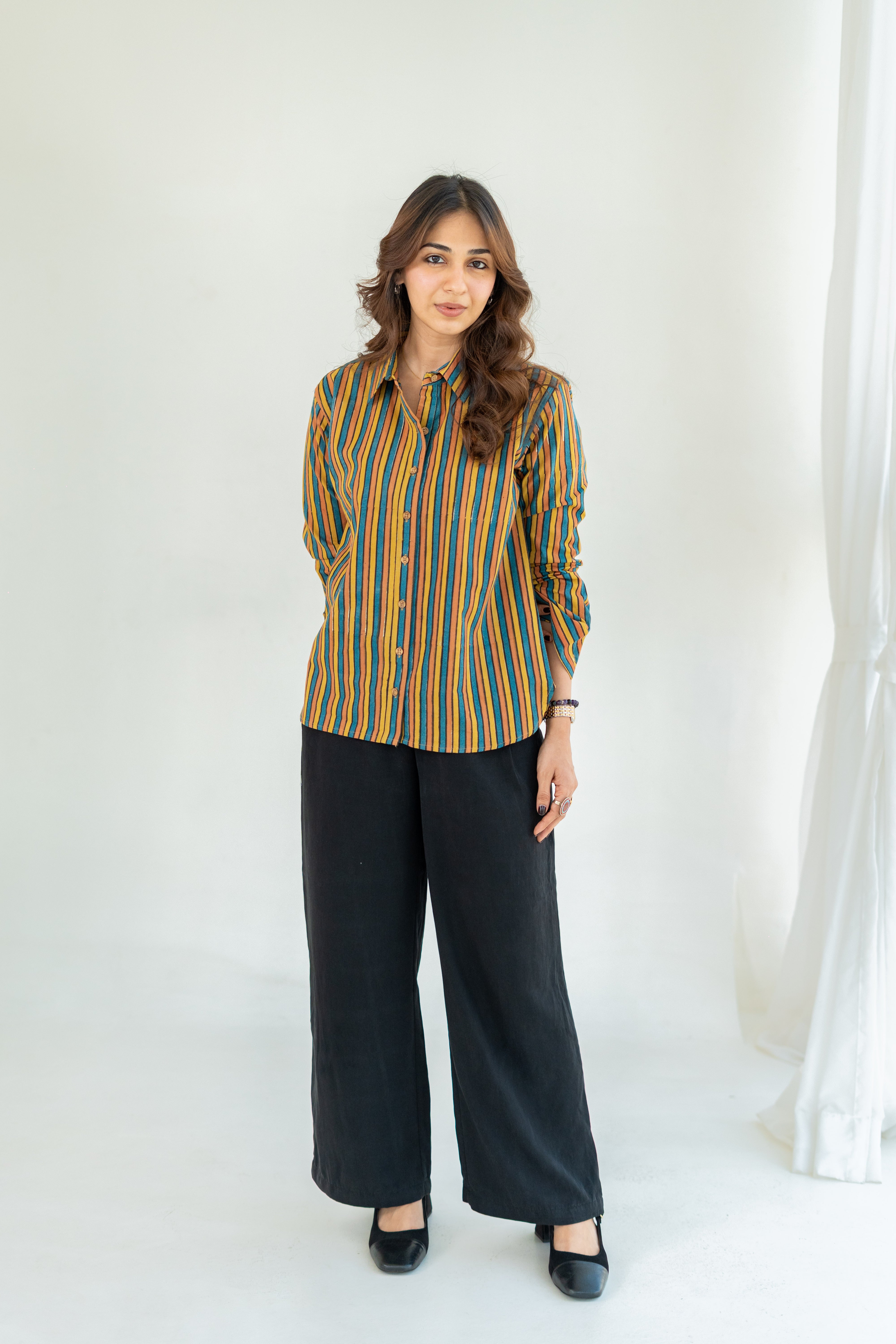 Jaipuri Rangeen Stripe Handblock Cotton Shirt