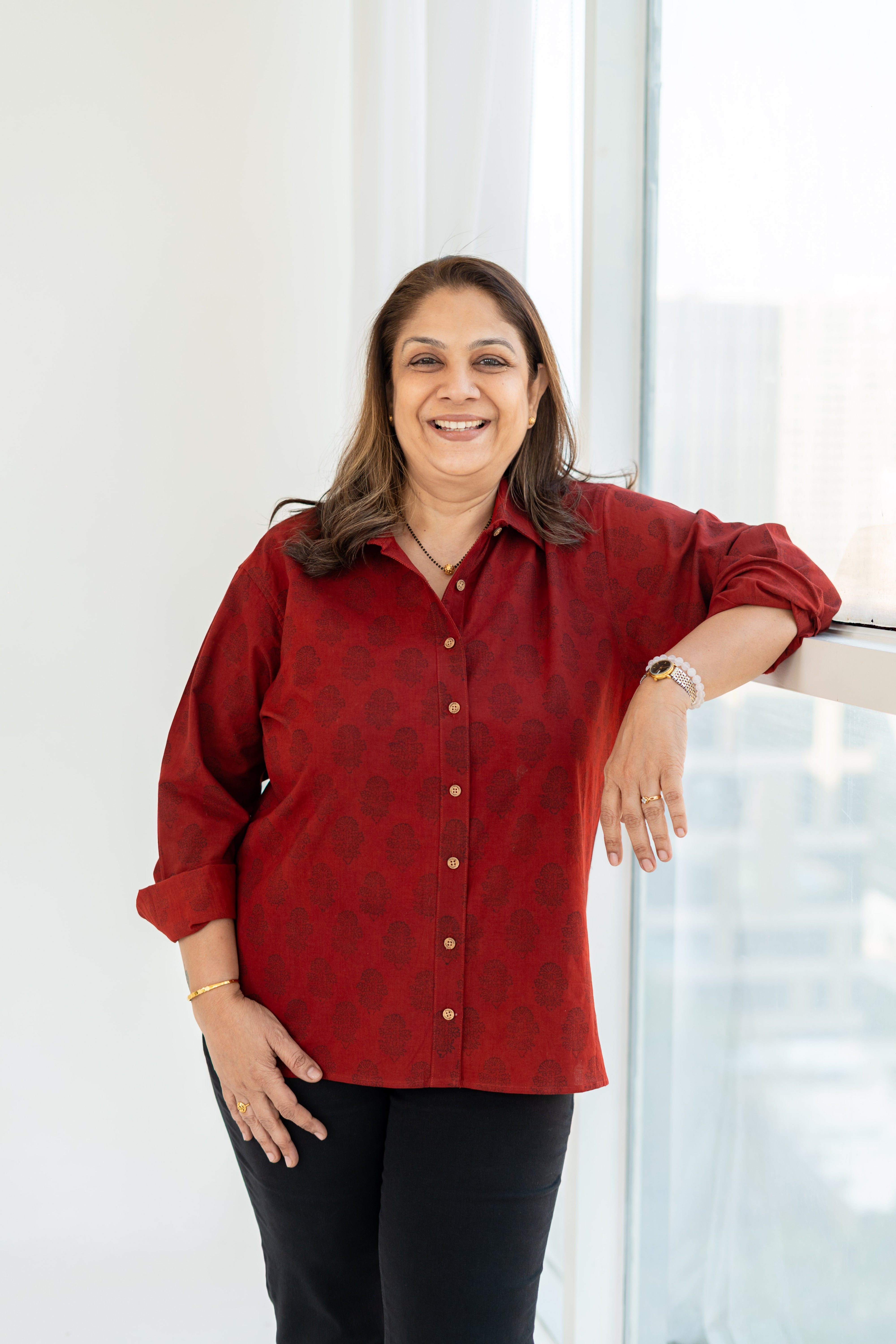 Rubia Red Ajrakh Handblock Cotton Shirt