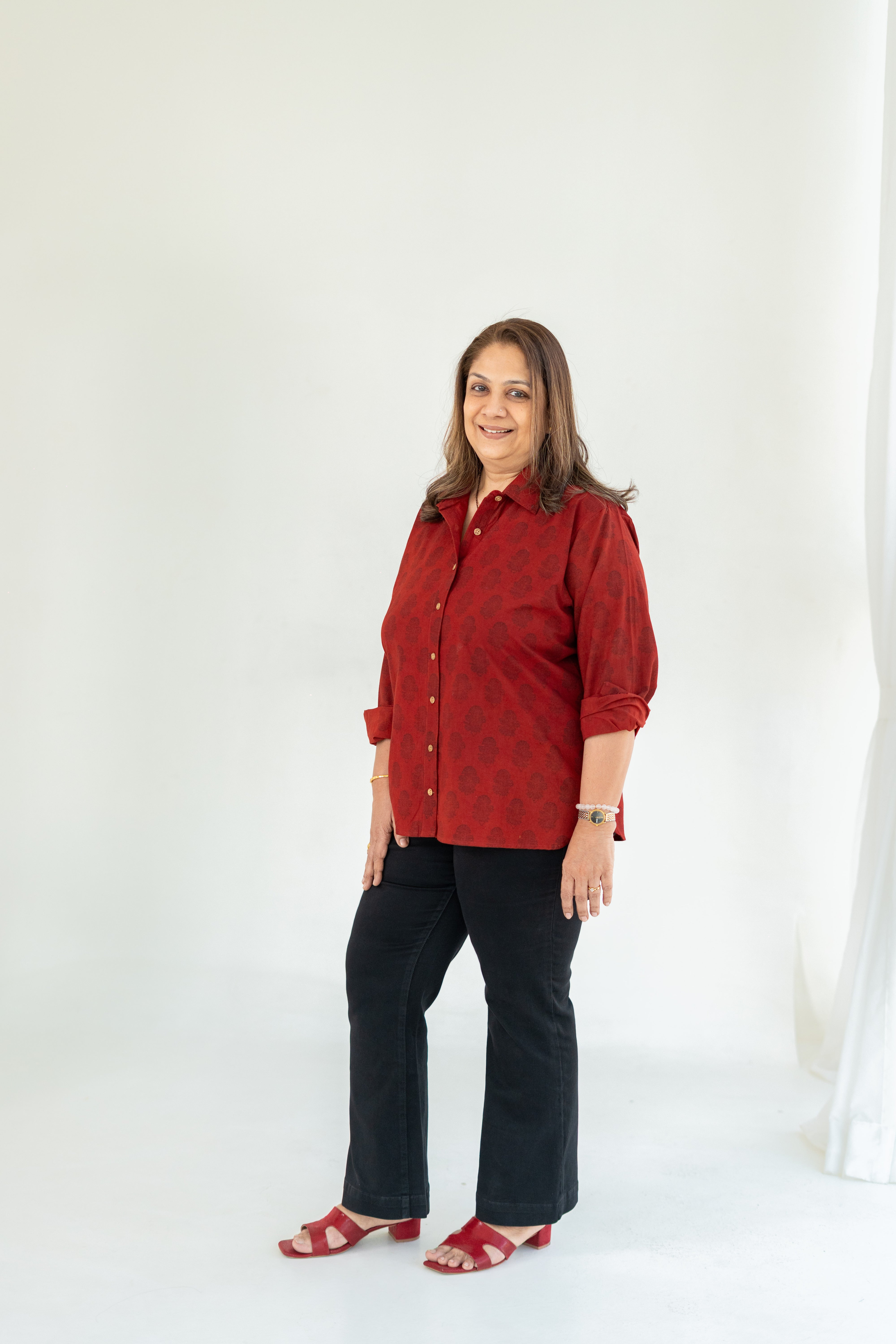 Rubia Red Ajrakh Handblock Cotton Shirt