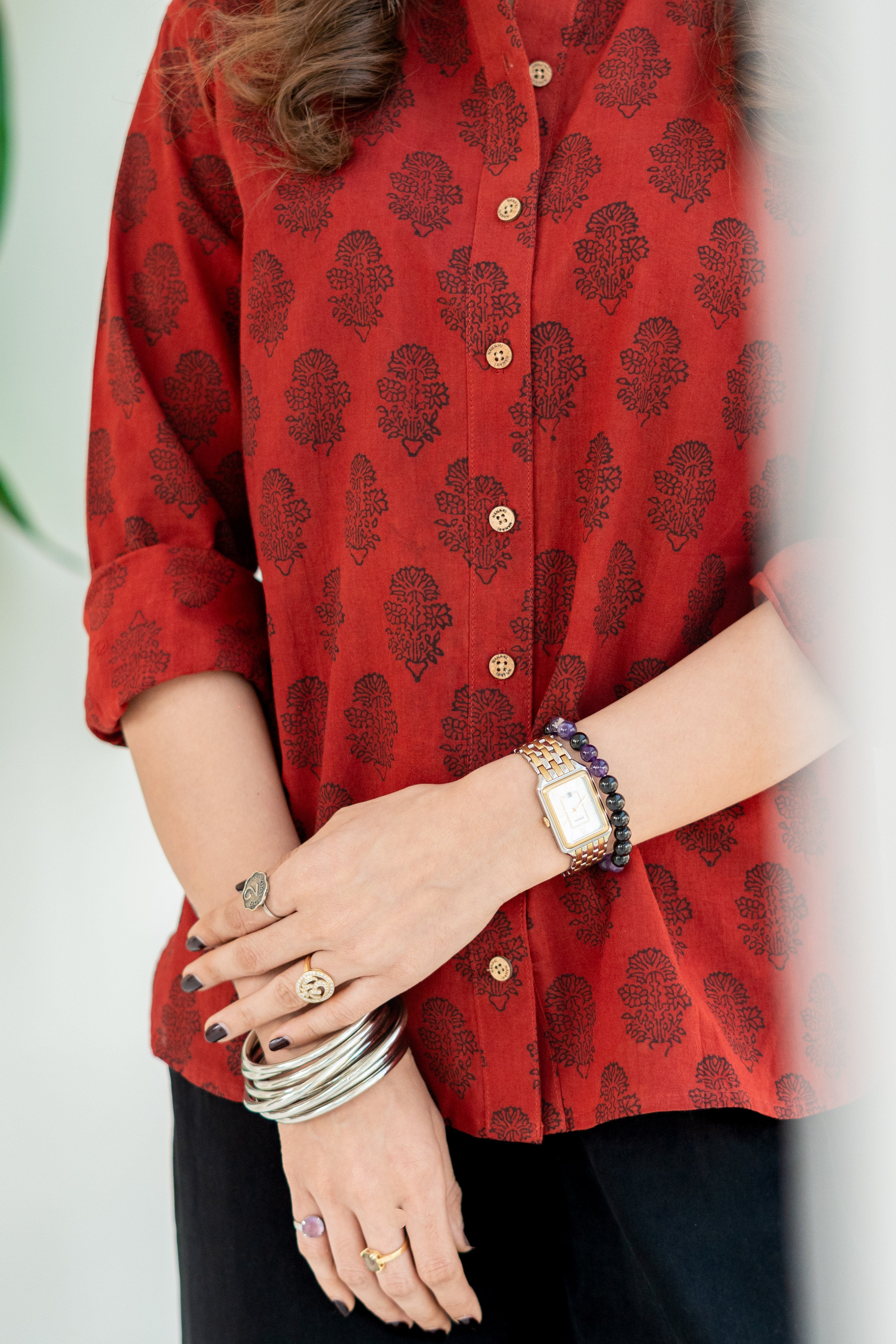 Rubia Red Ajrakh Handblock Cotton Shirt