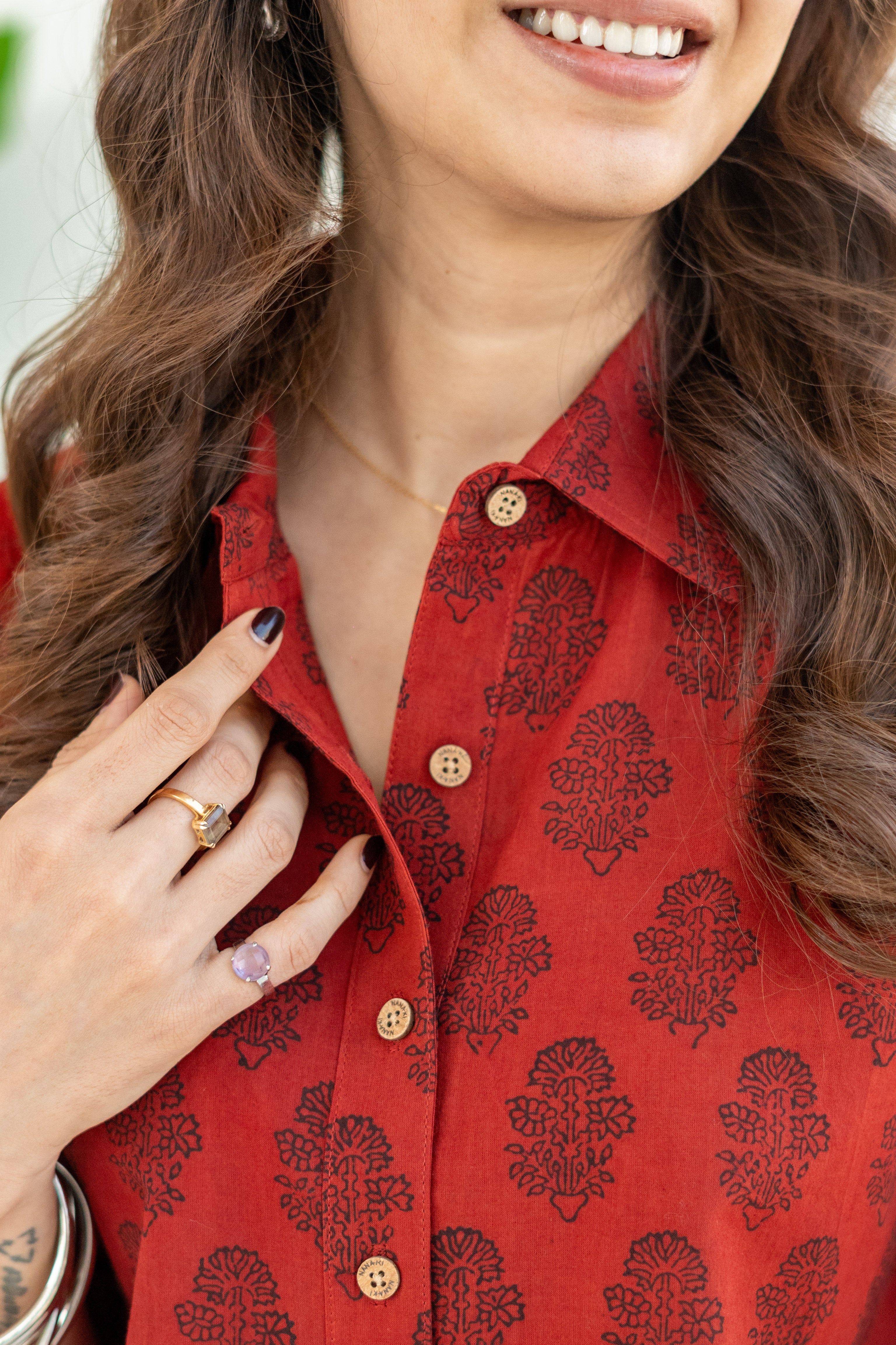 Rubia Red Ajrakh Handblock Cotton Shirt