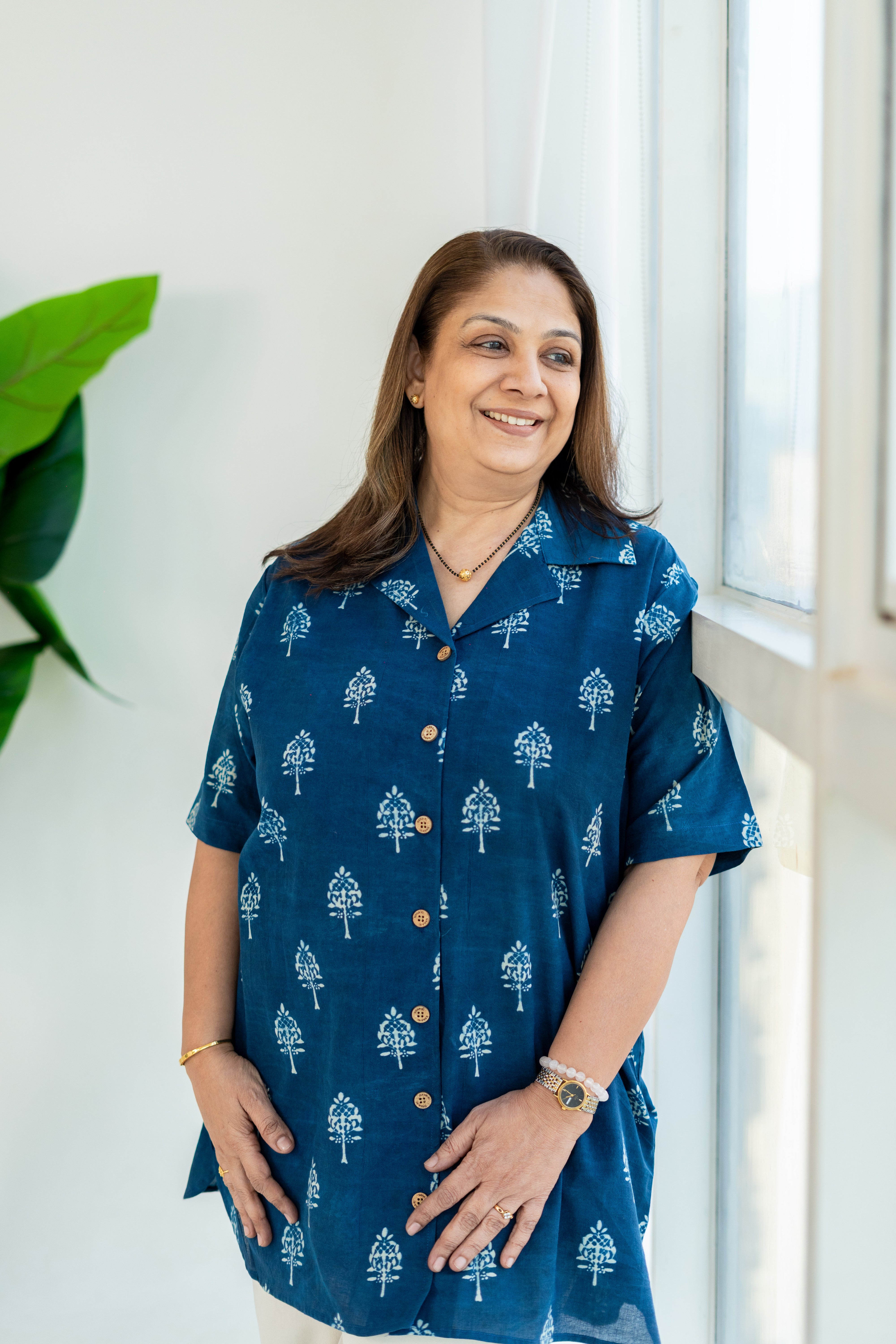 Navy Blue Ajrakh Handblock Cotton Shirt Kurti