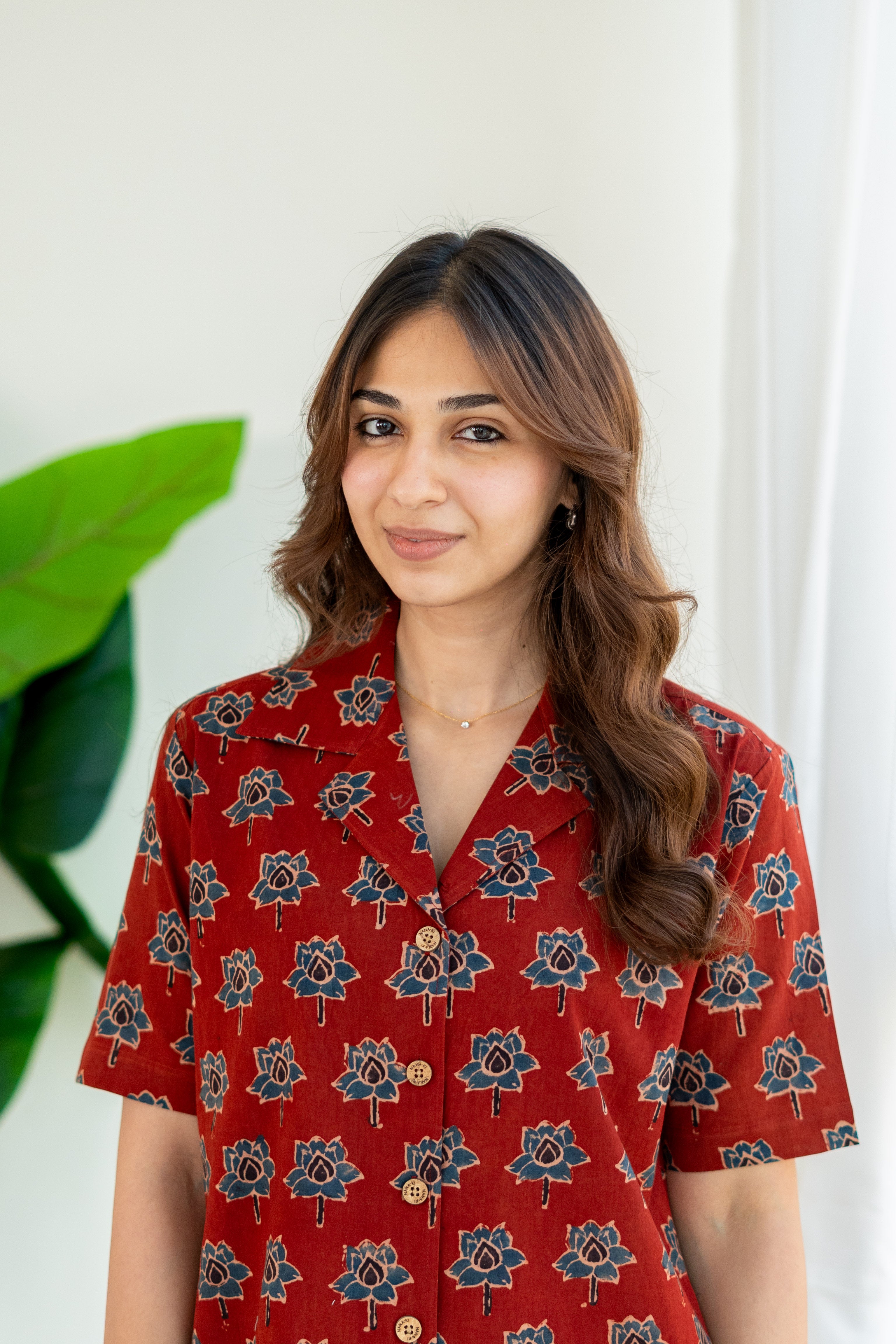 Red Ajrakh Floral Handblock Cotton Shirt Kurti