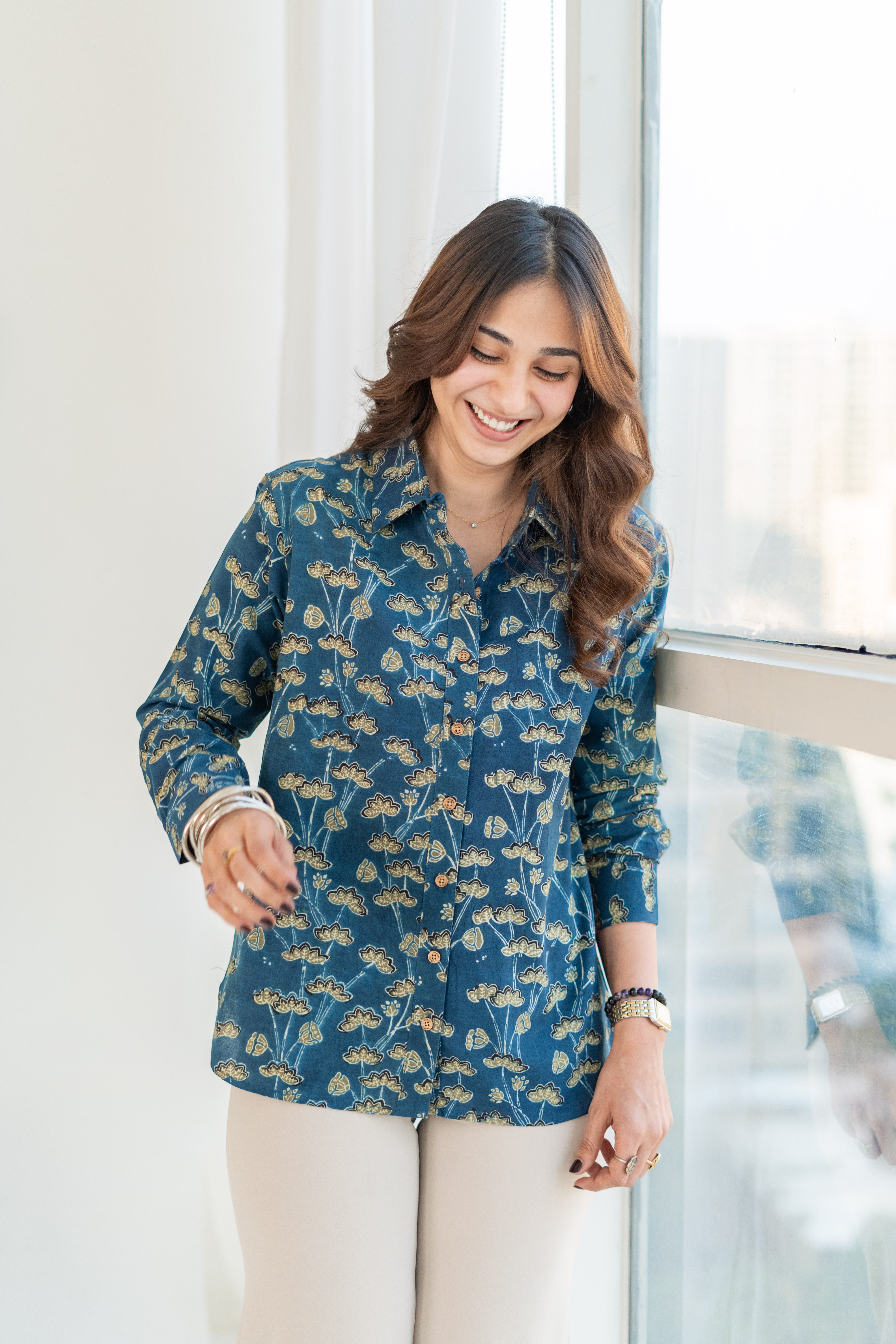 Ajrakh Sky Heaven Handblock Cotton Shirt