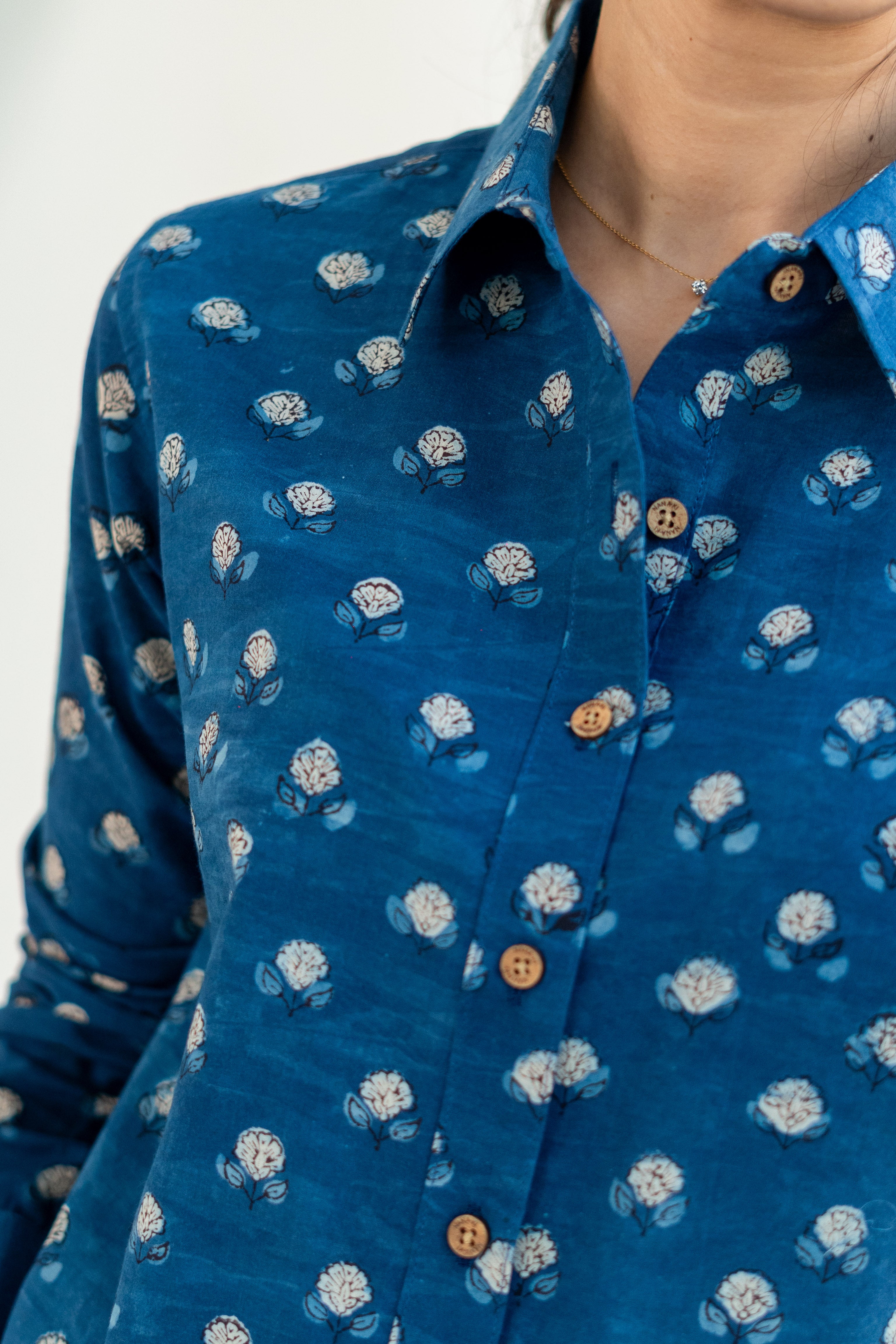 Blue Floral Handblock Cotton Shirt