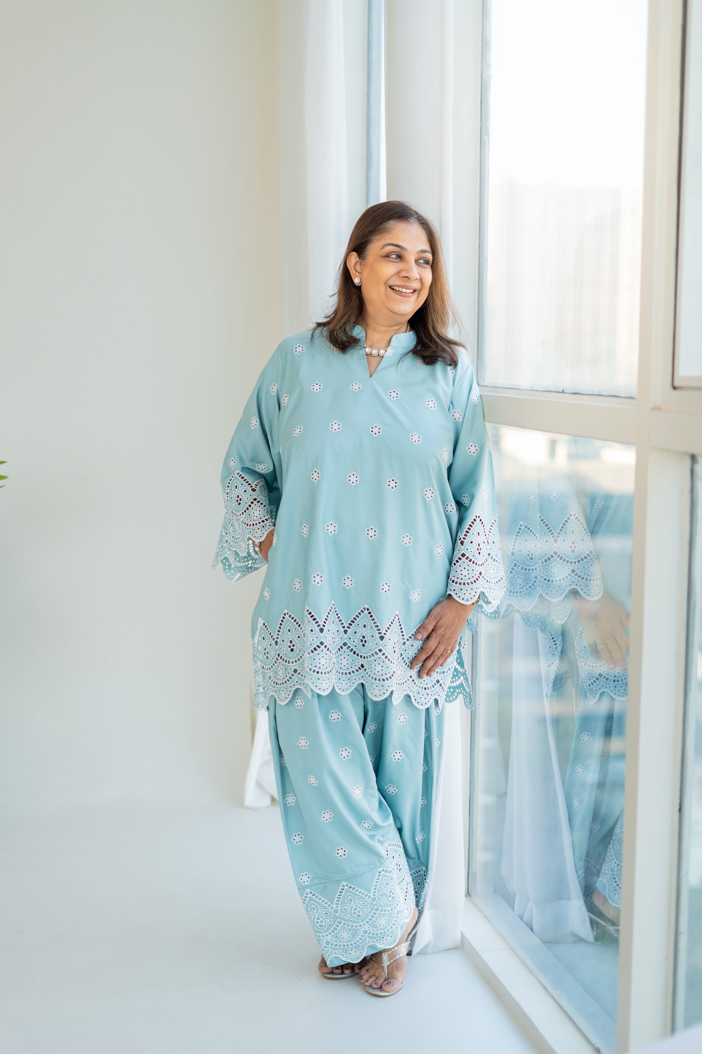 Mint Blue Embroidered Farshi Salwar Set