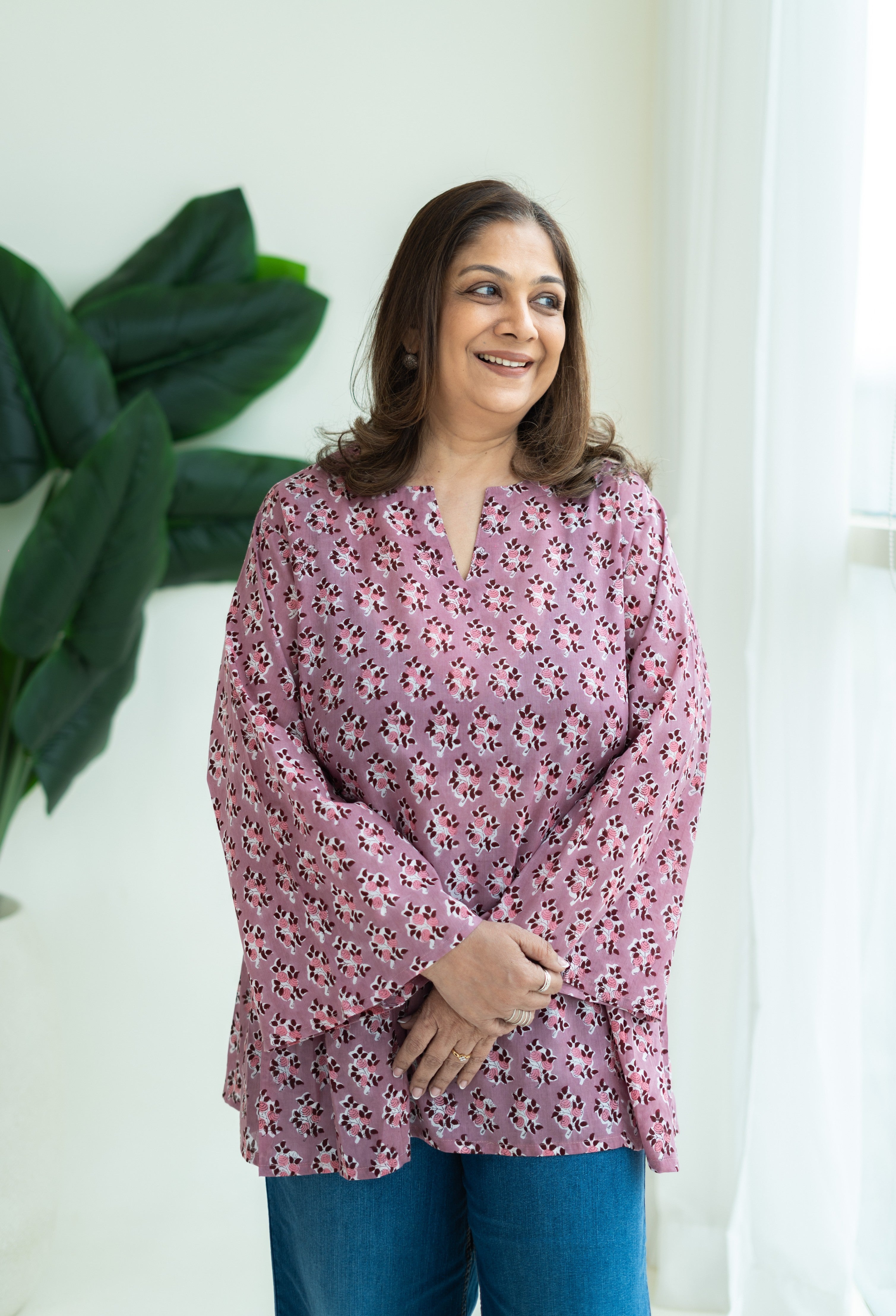 Pink Onion Bell Sleeves Cotton Short Top