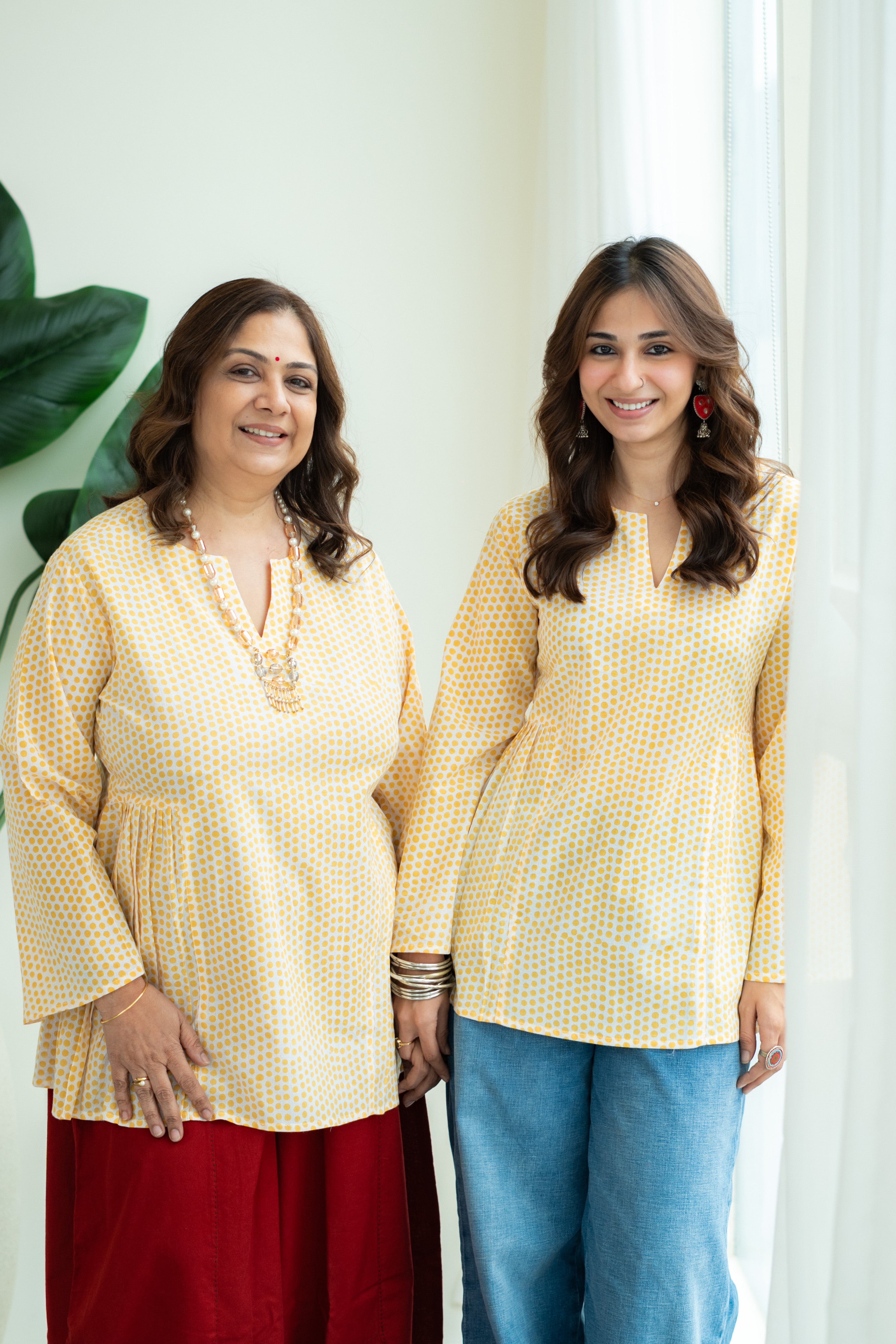 Yellow Polka Bell Sleeves Cotton Short Top