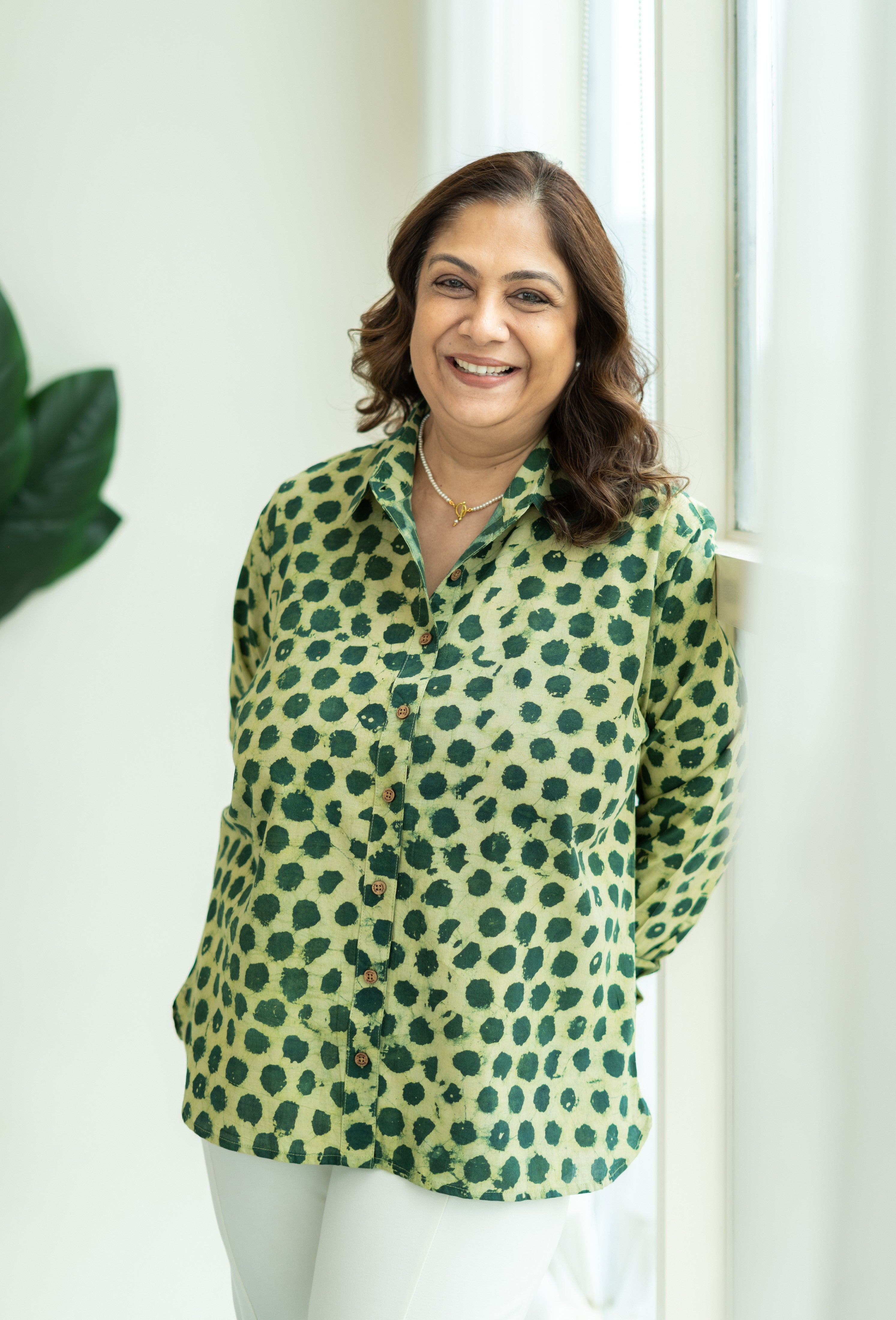 Green Polka Handblock Cotton Shirt