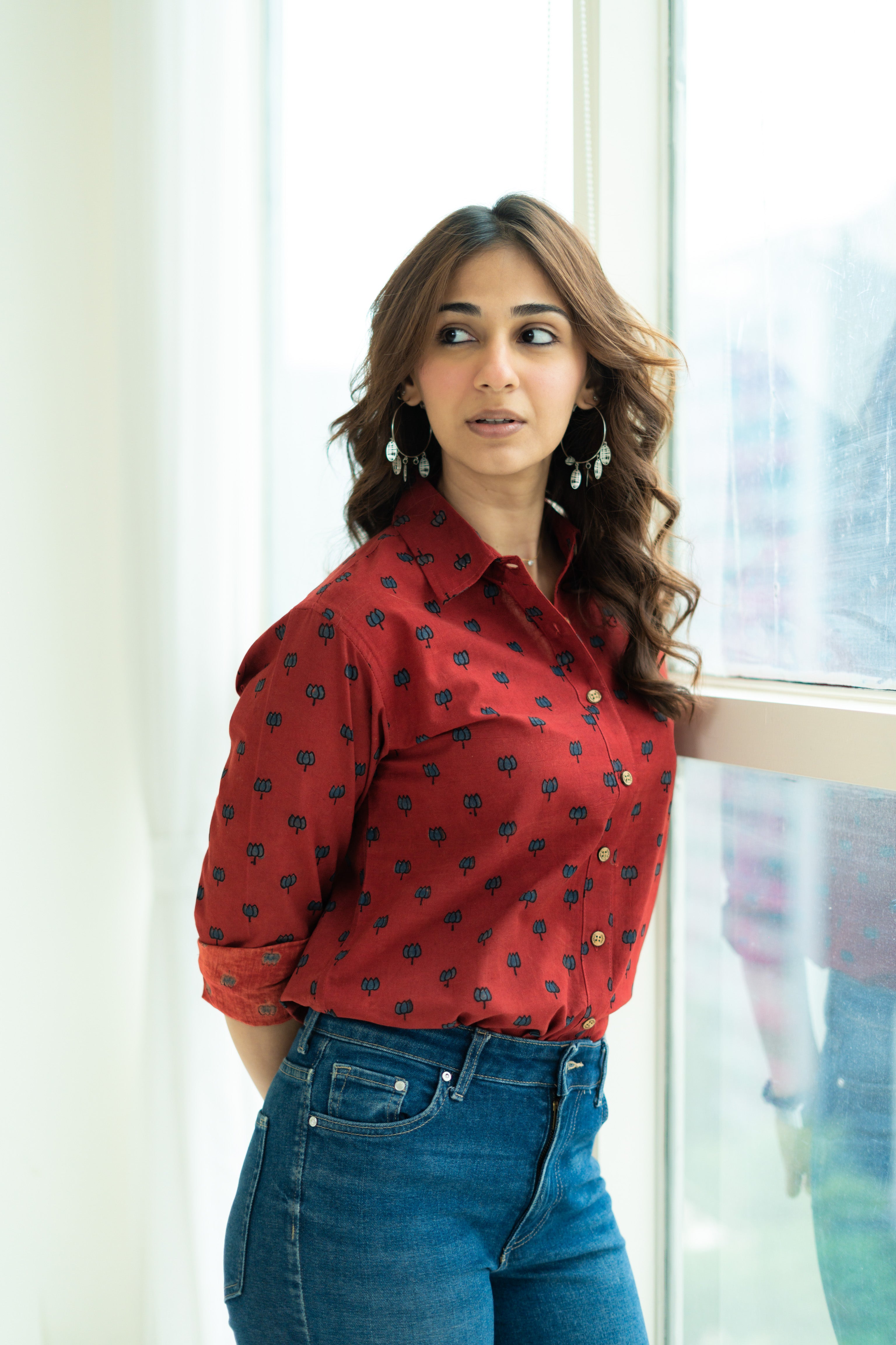 Red Kamal Handblock Cotton Shirt