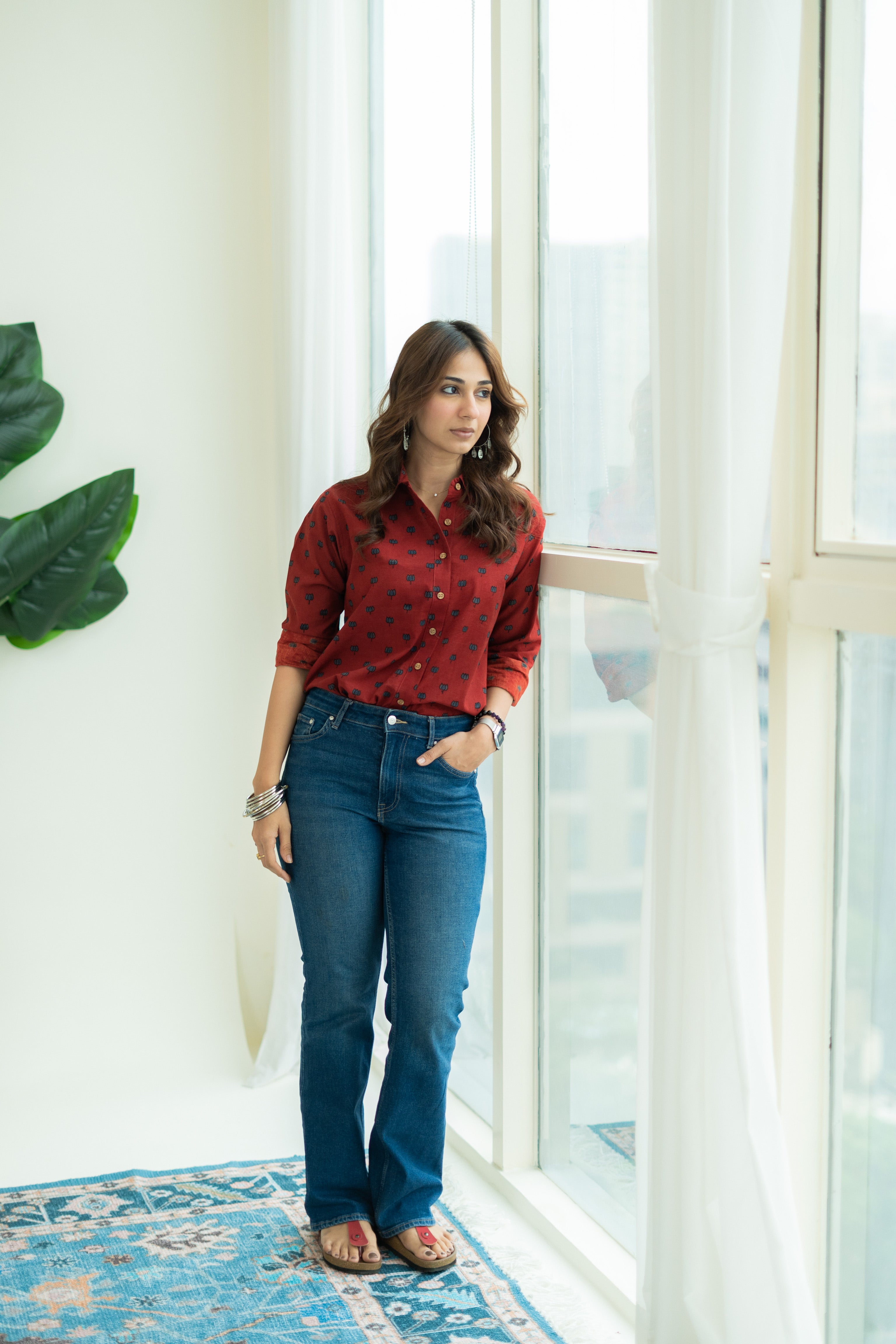 Red Kamal Handblock Cotton Shirt