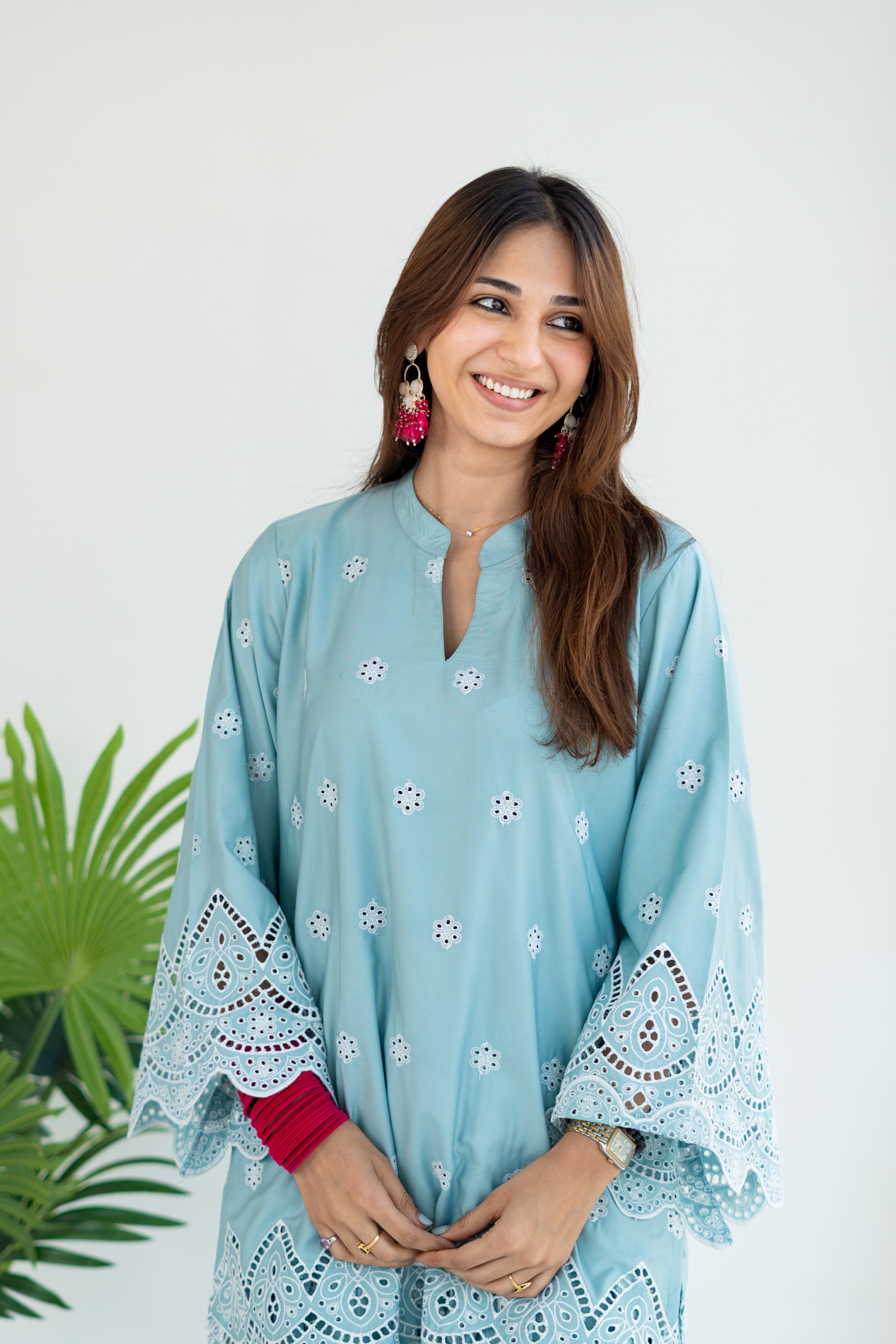 Mint Blue Embroidered Farshi Salwar Set