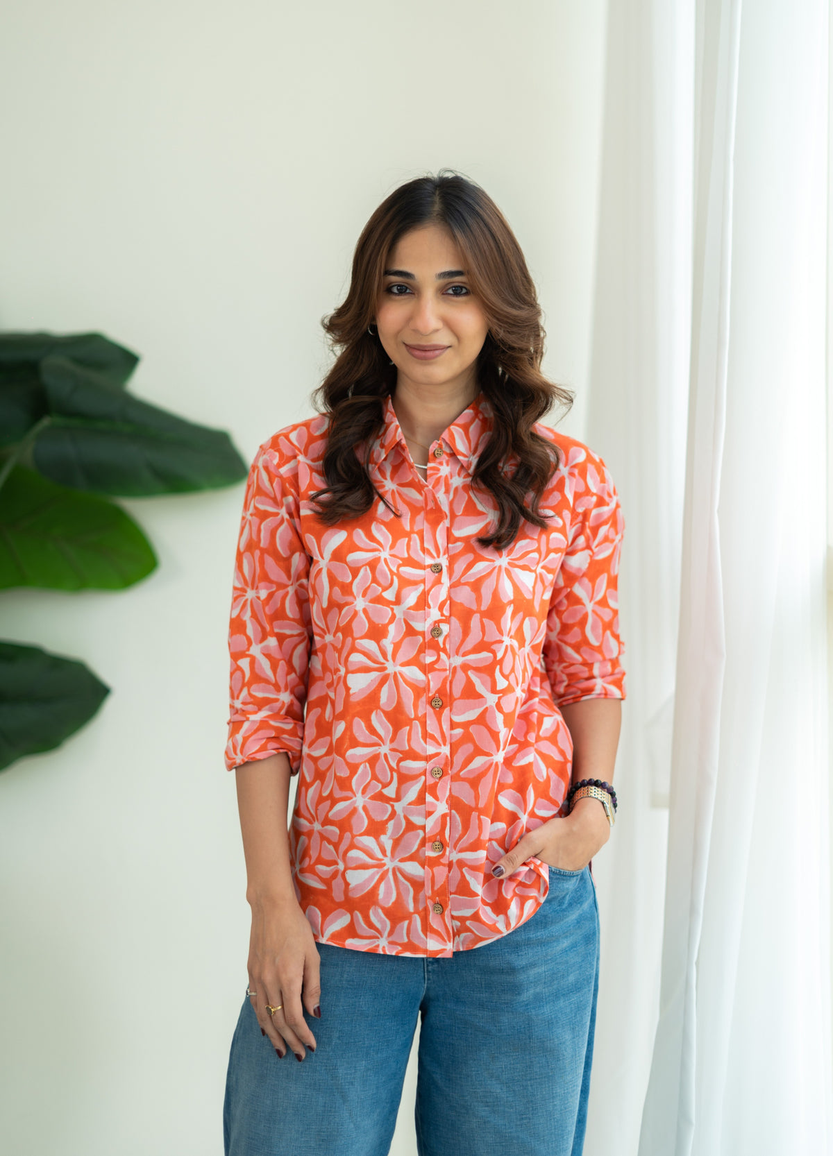 Orange Splash Handblock Cotton Shirt