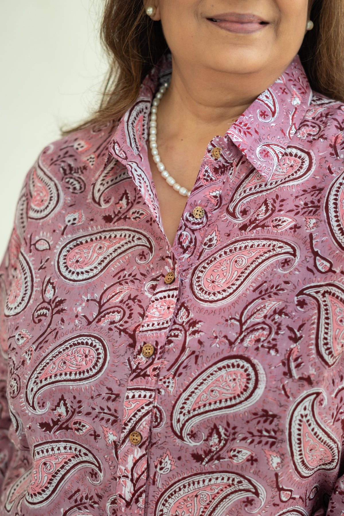 Pink Onion Paisley Handblock Cotton Shirt