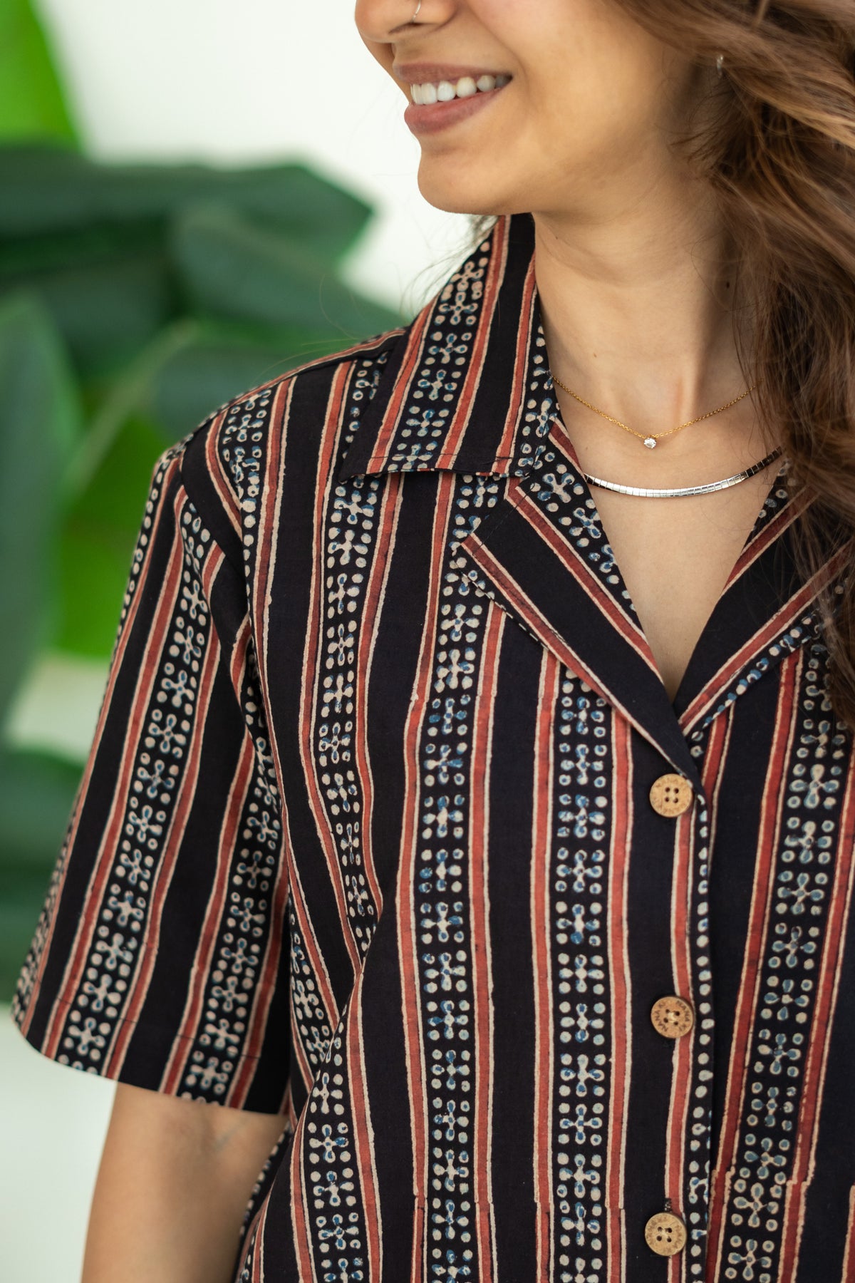 Ajrakh Black Stripe Handblock Cotton Shirt Kurti