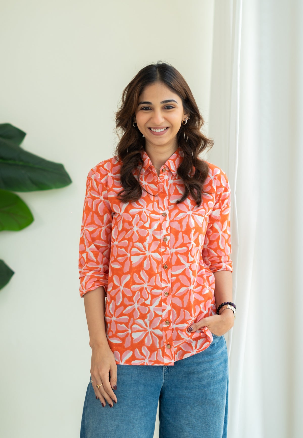 Orange Splash Handblock Cotton Shirt