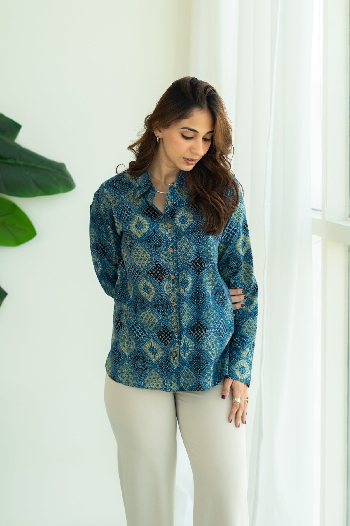 Indigo Kutch Jharokha Handblock Cotton Satin Shirt