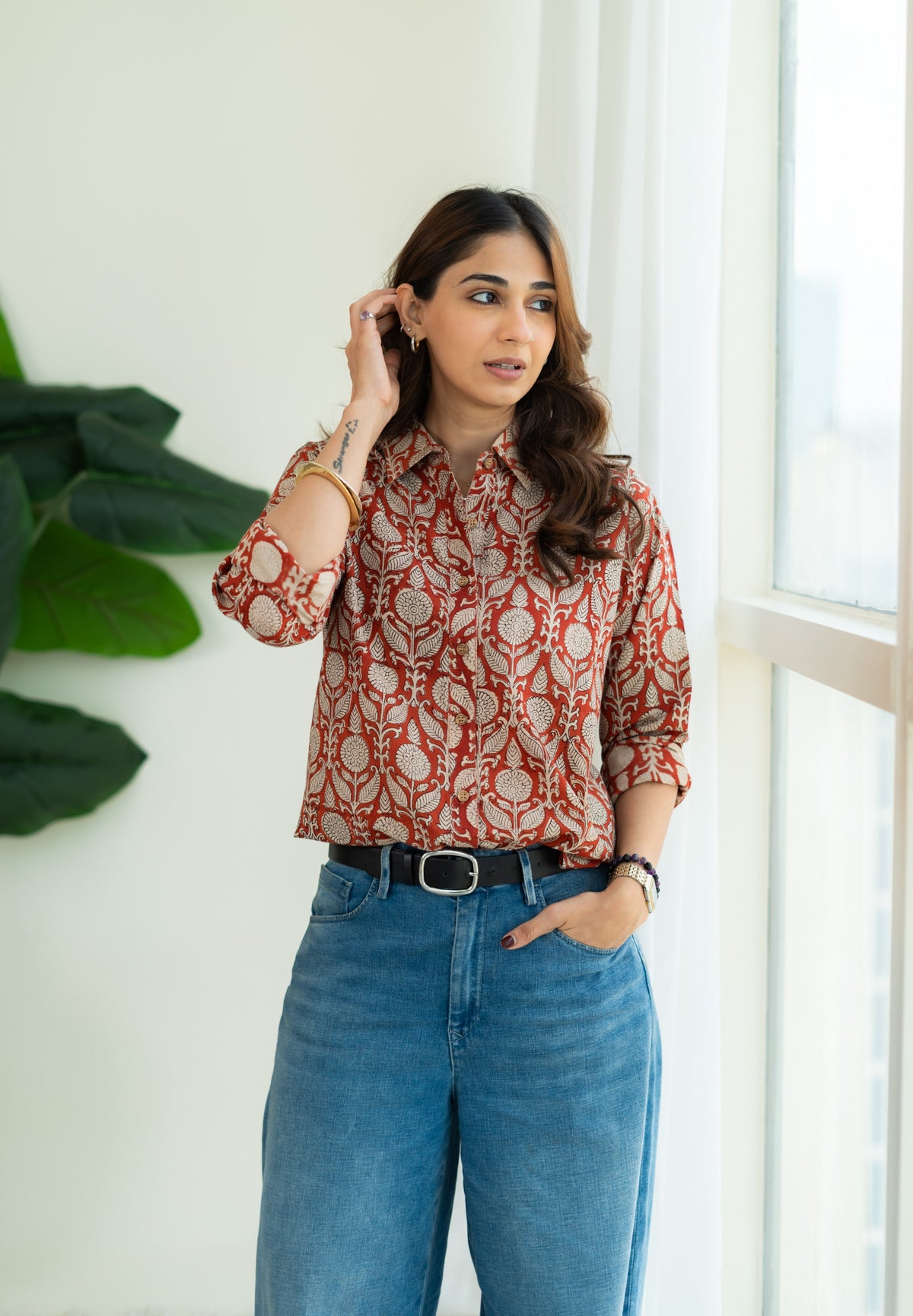 Red Sanganeri Handblock Cotton Shirt