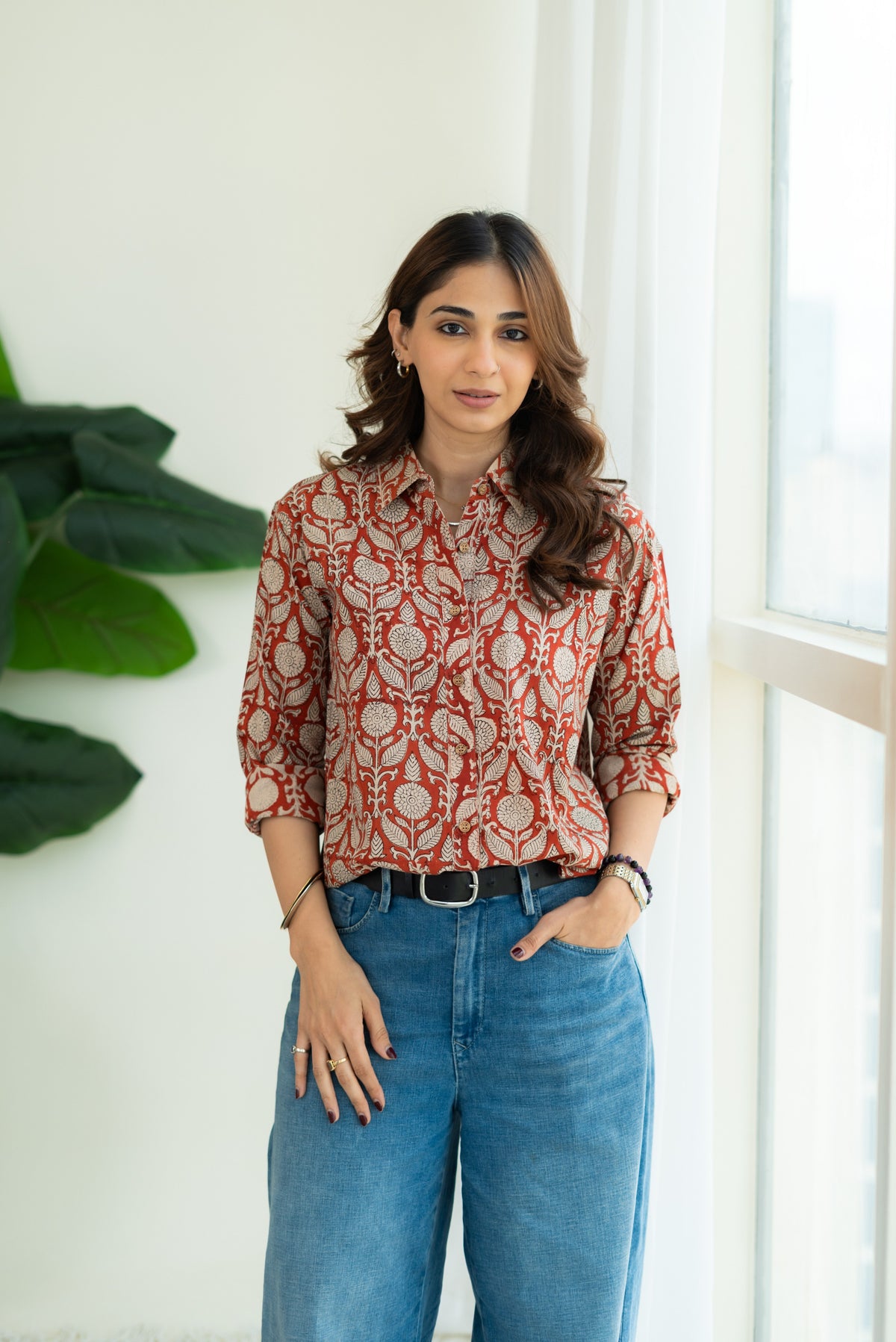 Red Sanganeri Handblock Cotton Shirt
