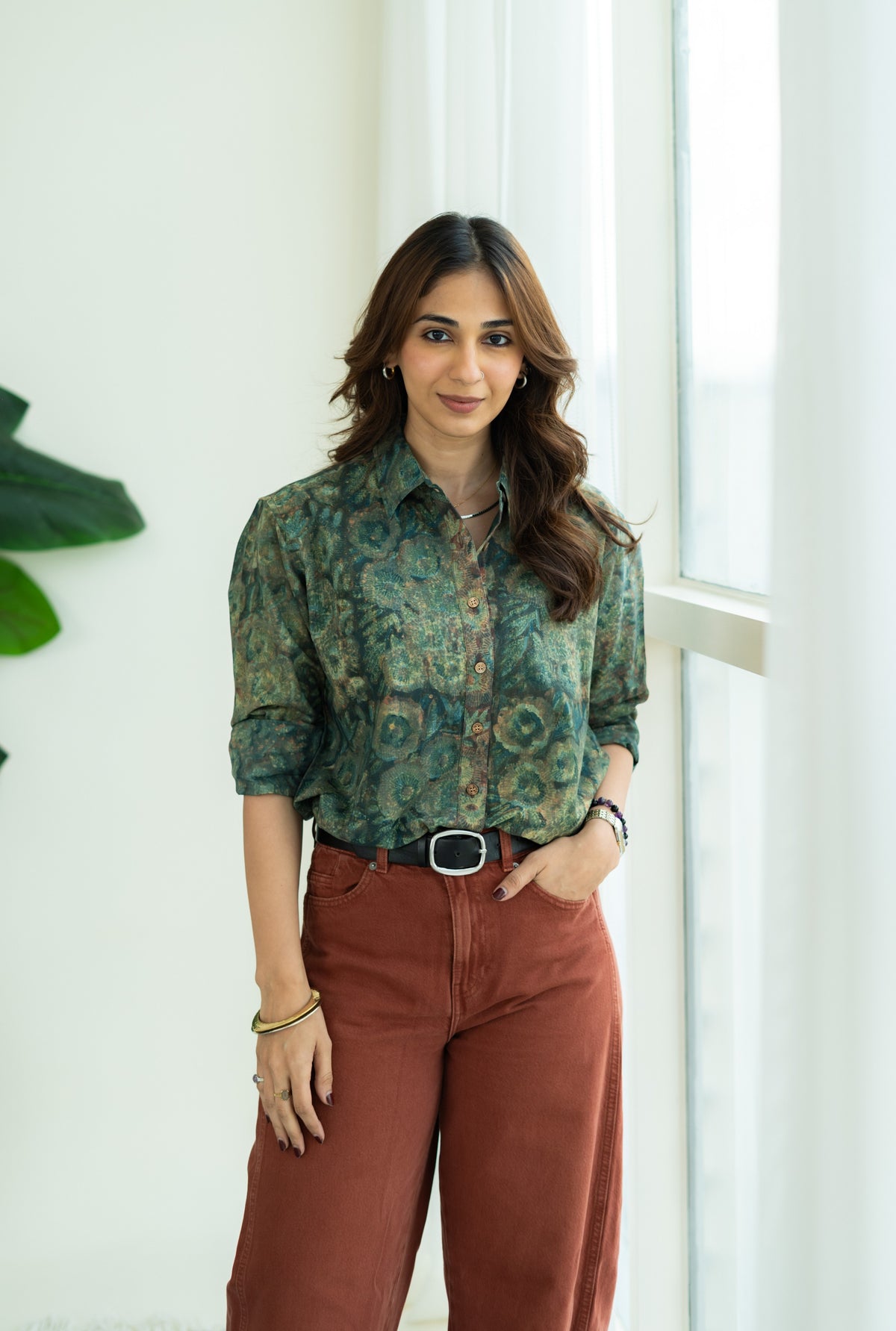 Emerald Bagru Smudge Handblock Cotton Shirt